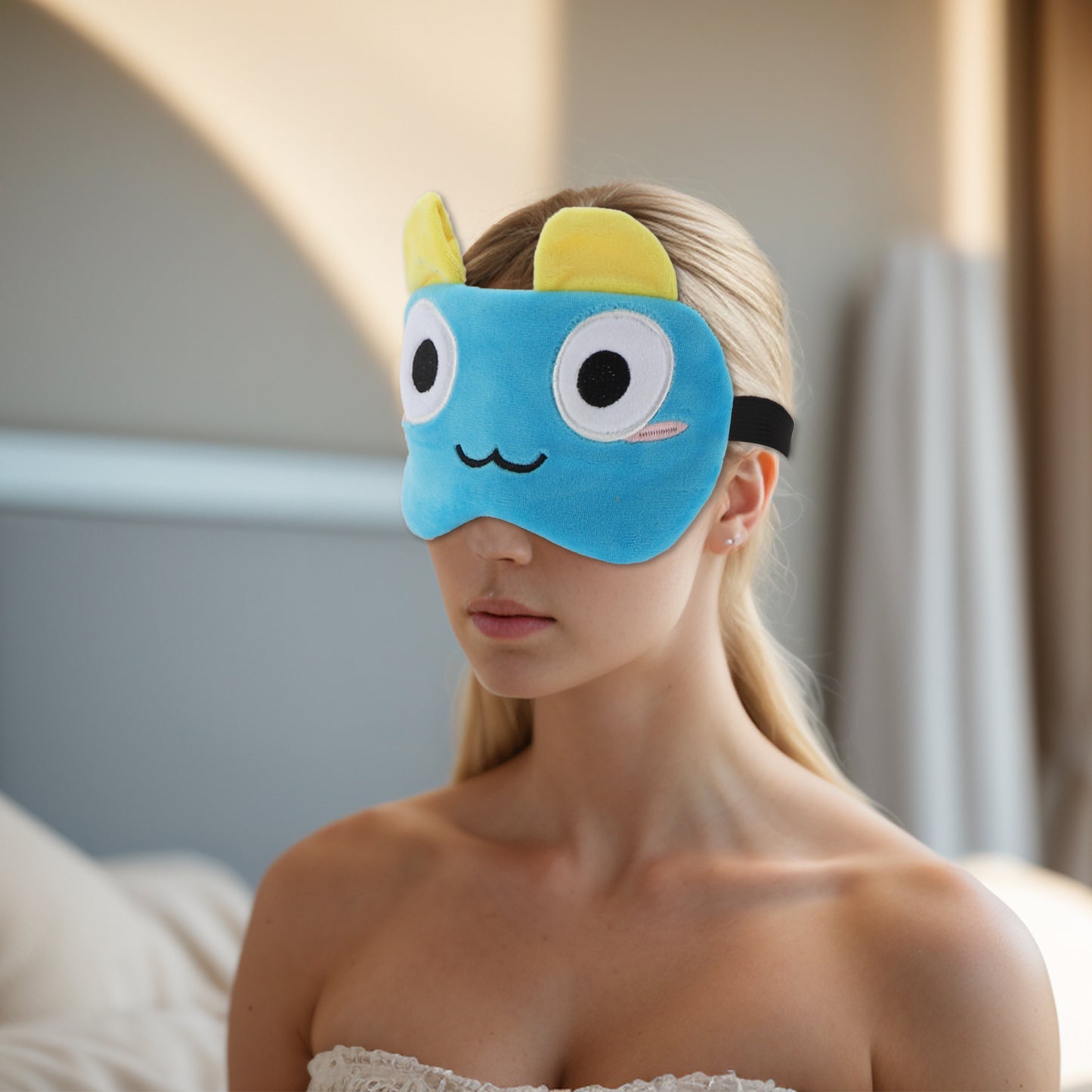 Soft Cartoon Staring Eyes Sleep Eye Mask for Travel Blue