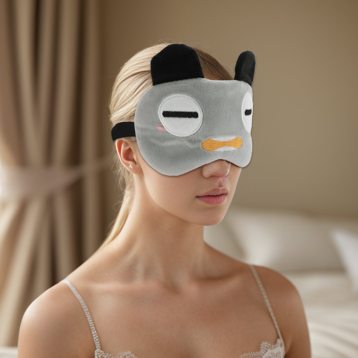 Soft Cartoon Squinting Eyes Sleep Eye Mask for Travel Gray