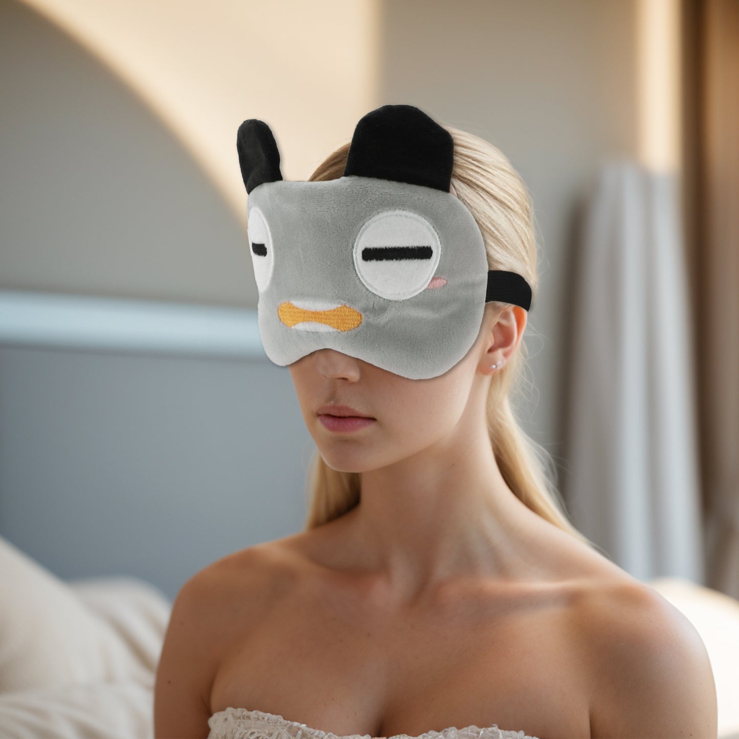 Soft Cartoon Squinting Eyes Sleep Eye Mask for Travel Gray