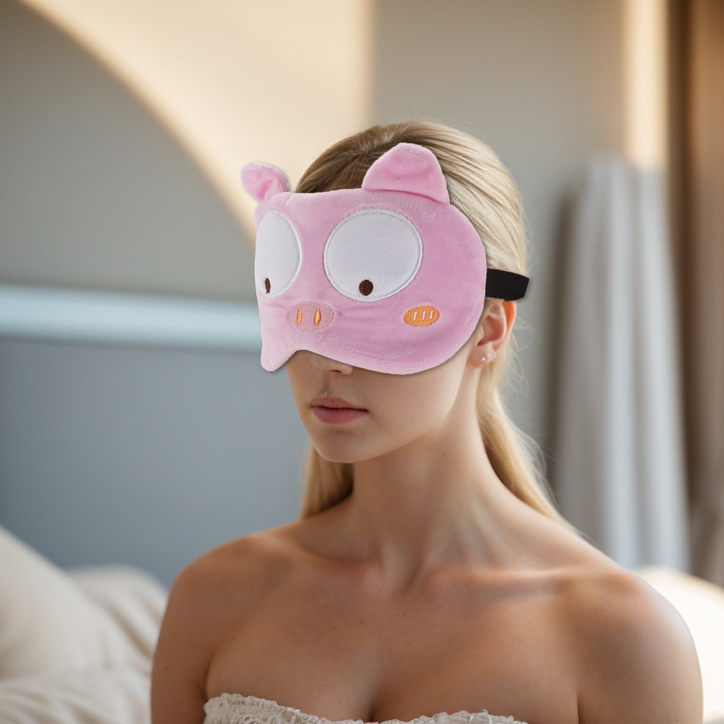 Soft Cartoon Small Pig Sleep Eye Mask for Travel Pink