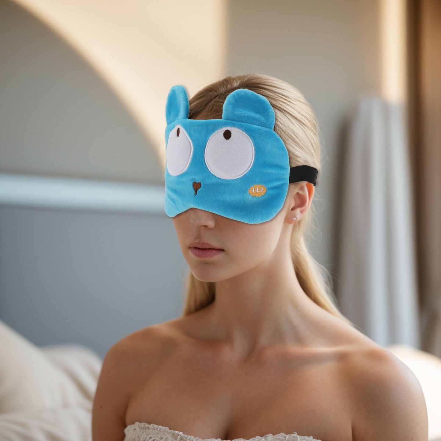 Soft Cartoon Bears Sleep Eye Mask for Travel Blue