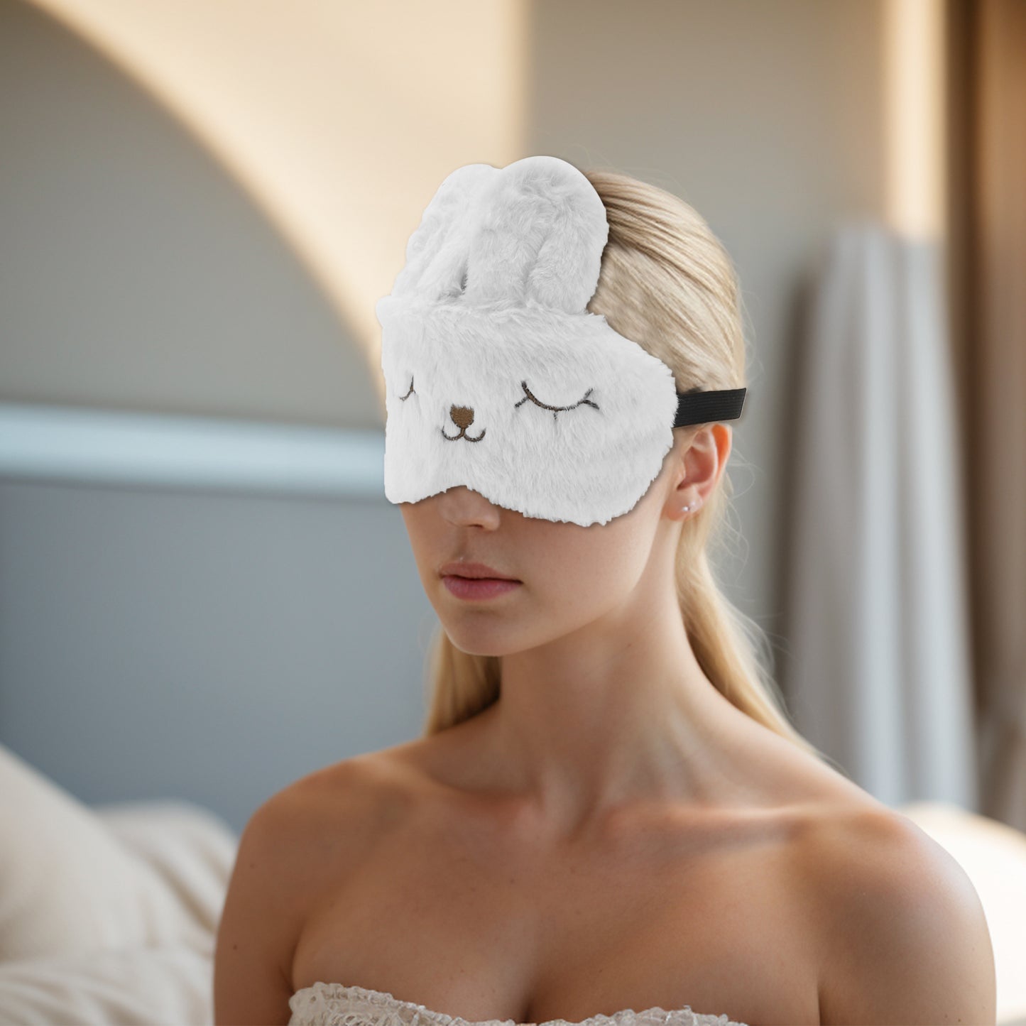 Soft Cartoon Rabbit Sleep Mask for Travel for Rest White