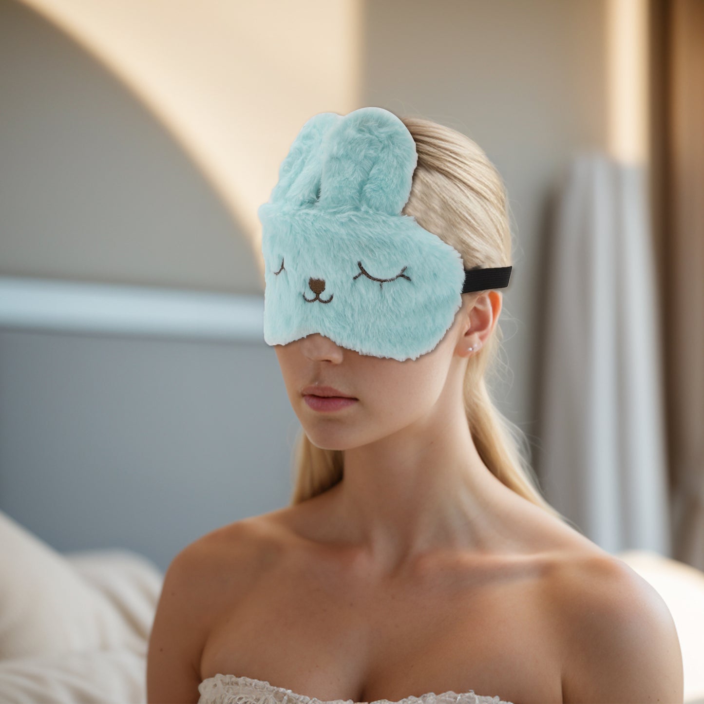 Soft Cartoon Rabbit Sleep Mask for Travel for Rest Blue