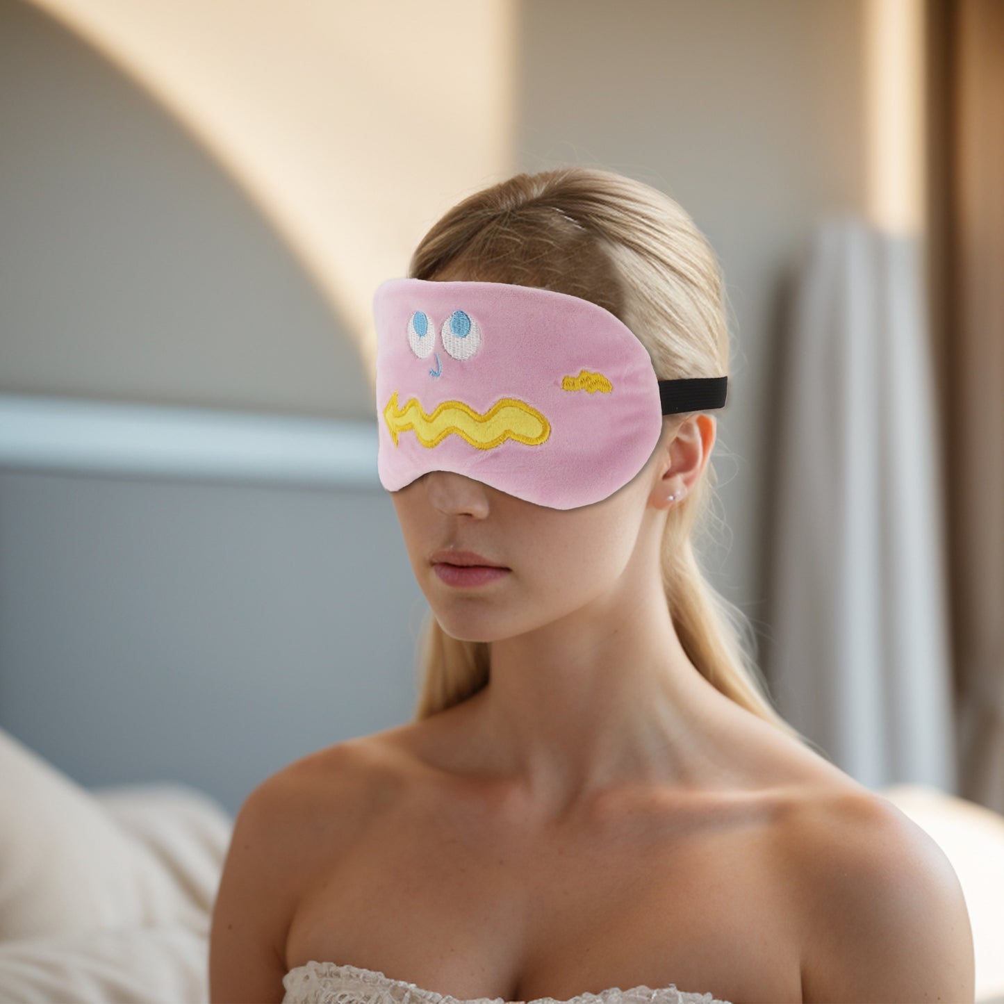 Soft Cartoon Wave Sleep Eye Mask for Travel Pink