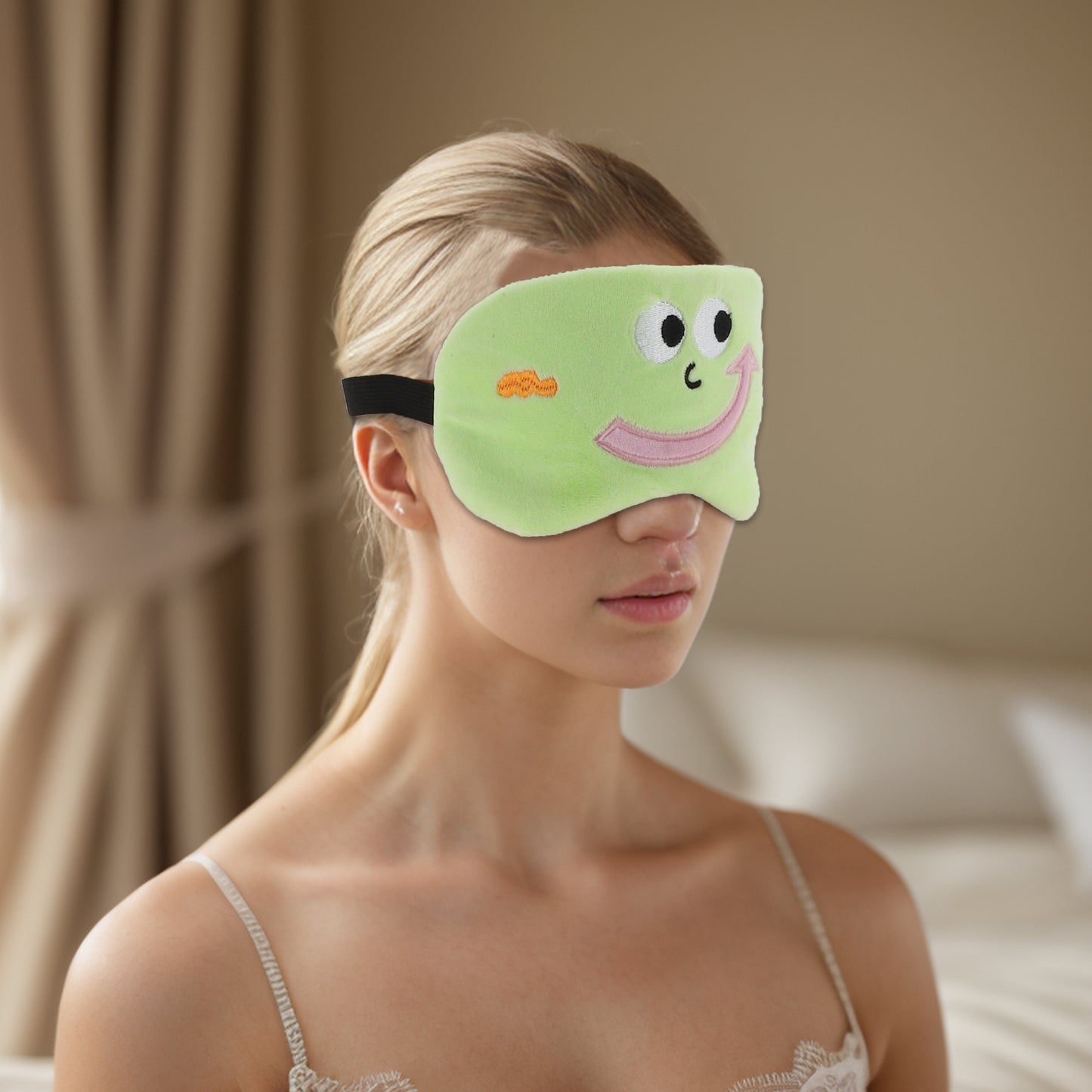 Soft Cartoon Smiling Sleep Eye Mask Shade Cover for Travel Green