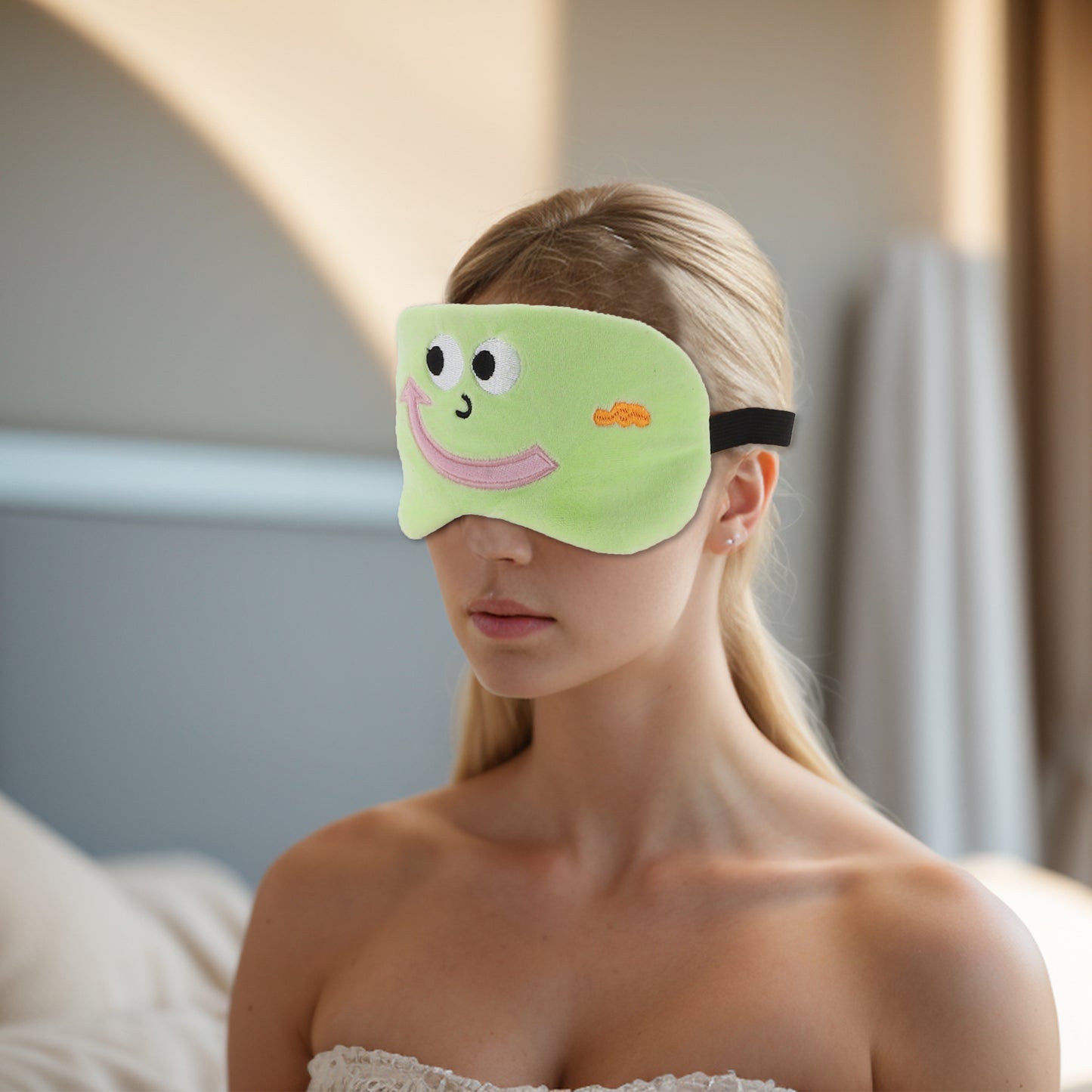 Soft Cartoon Smiling Sleep Eye Mask Shade Cover for Travel Green