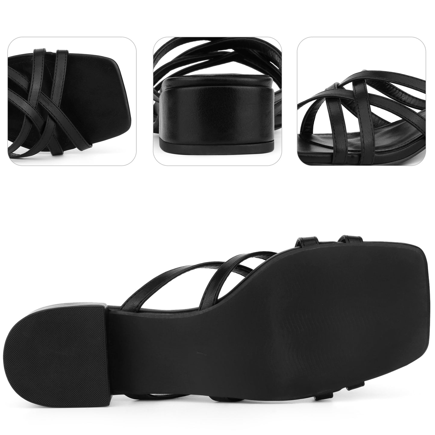 Sandalias de tiras para mujer, sin cordones, con punta abierta y tacón de bloque