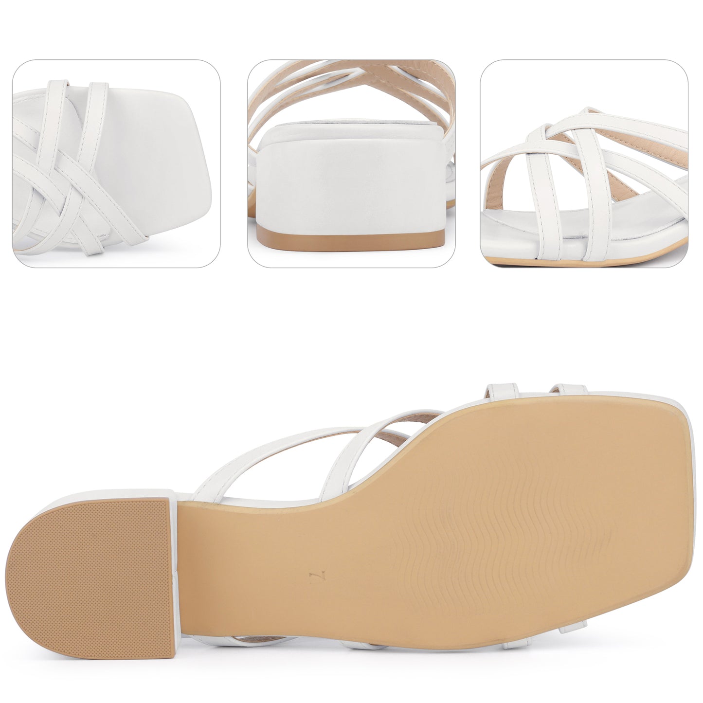 Women Strappy Heels Slip On Slides Mules Square Open Toe Block Heels Sandals