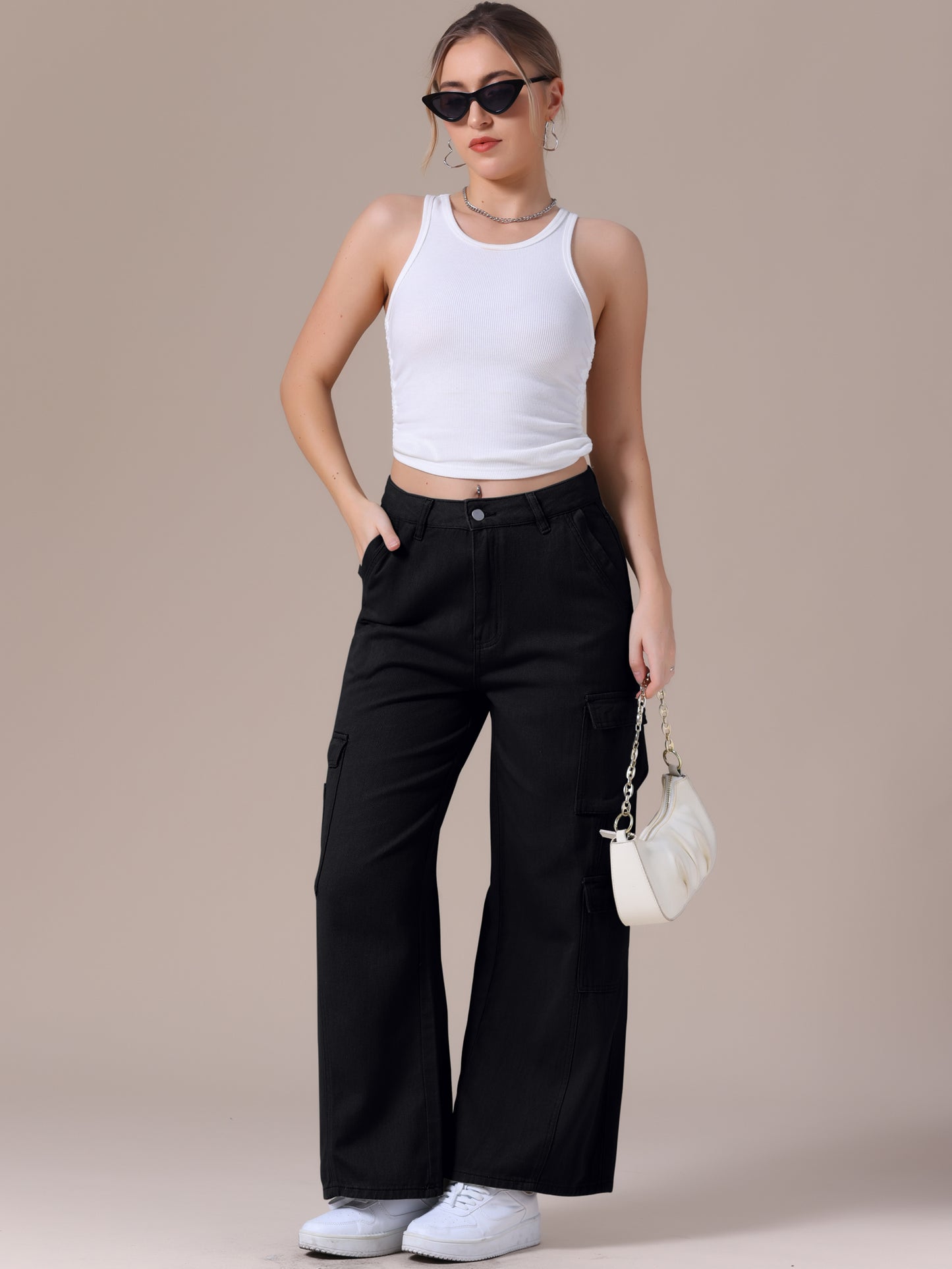 Pantalones vaqueros holgados para mujer, de pierna recta, cintura alta, con múltiples bolsillos, abotonados, sueltos, informales, estilo cargo, ropa de calle