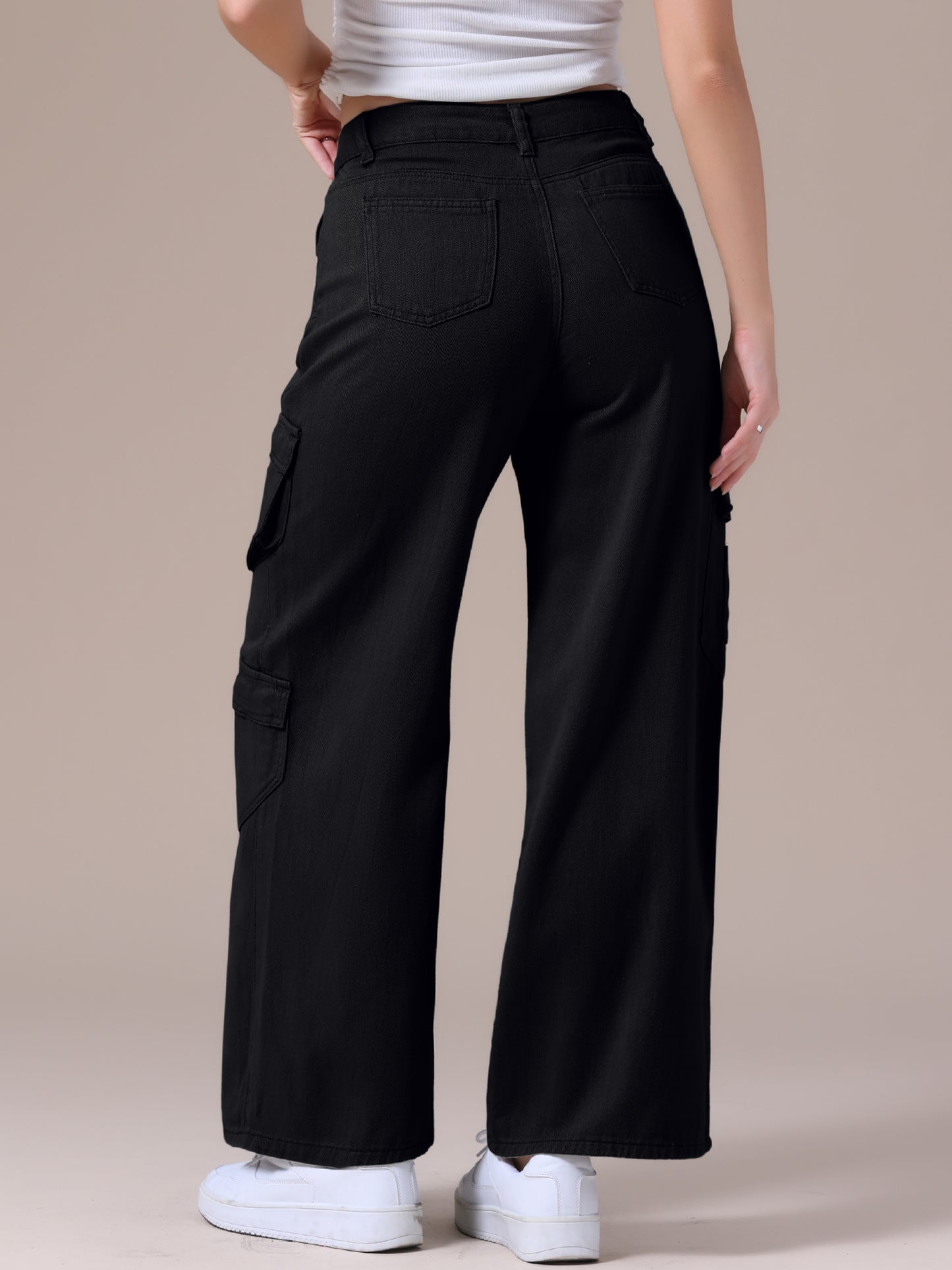 Pantalones vaqueros holgados para mujer, de pierna recta, cintura alta, con múltiples bolsillos, abotonados, sueltos, informales, estilo cargo, ropa de calle