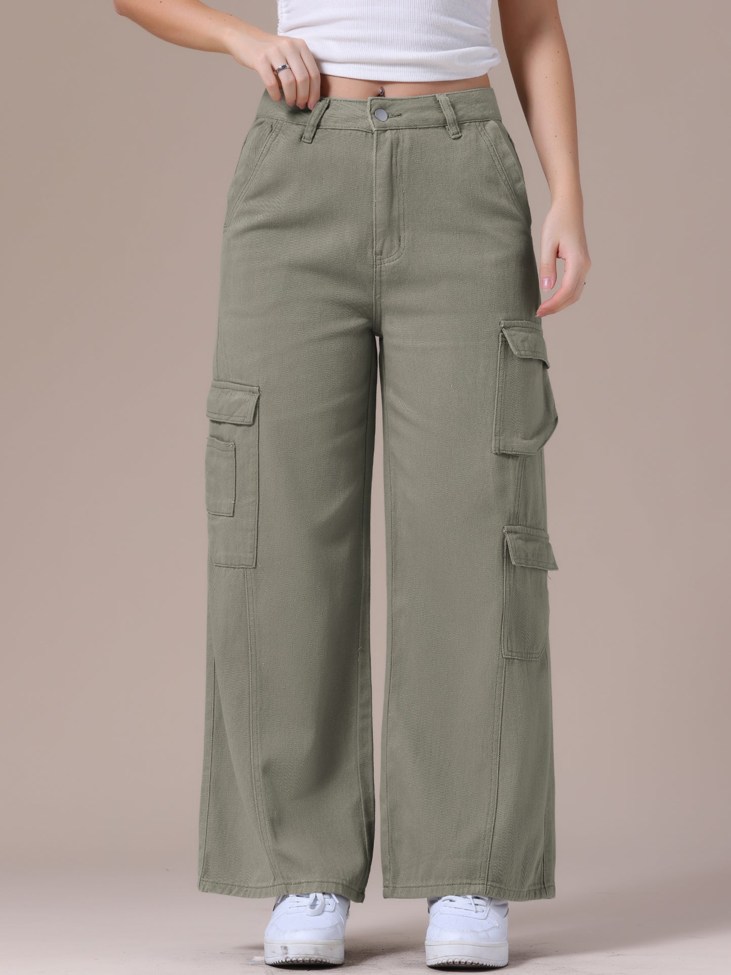 Pantalones vaqueros holgados para mujer, de pierna recta, cintura alta, con múltiples bolsillos, abotonados, sueltos, informales, estilo cargo, ropa de calle