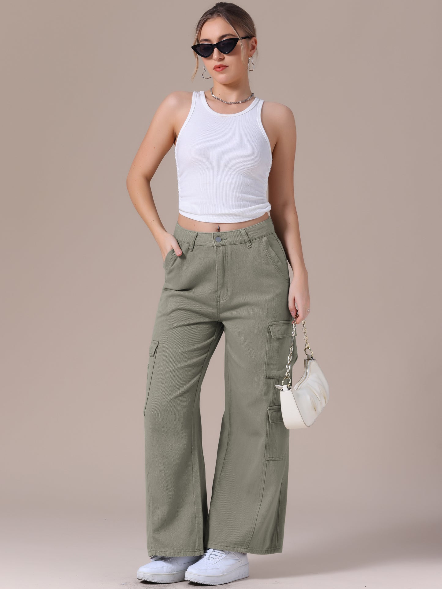 Pantalones vaqueros holgados para mujer, de pierna recta, cintura alta, con múltiples bolsillos, abotonados, sueltos, informales, estilo cargo, ropa de calle