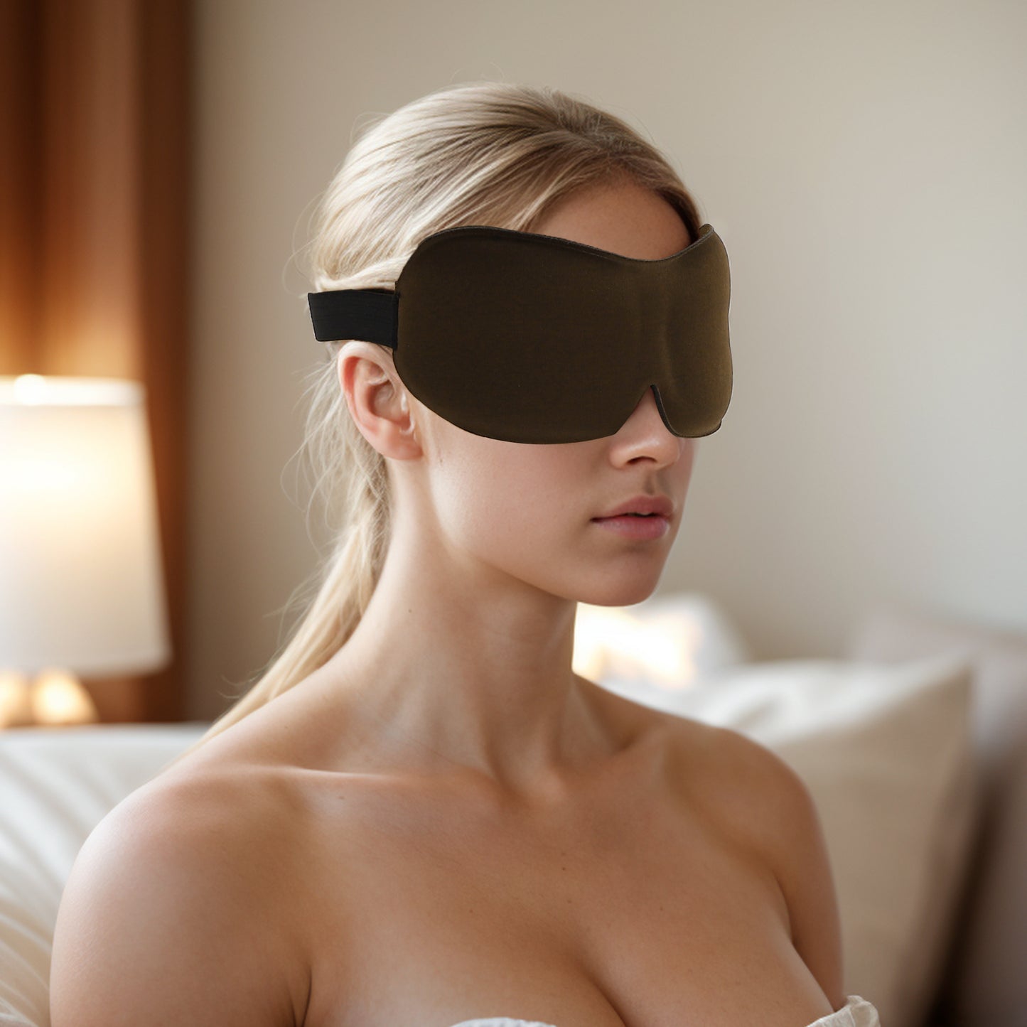 Breathable Magic Tapes 3D Sleep Mask Eye Shade Cover for Rest Coffee Color