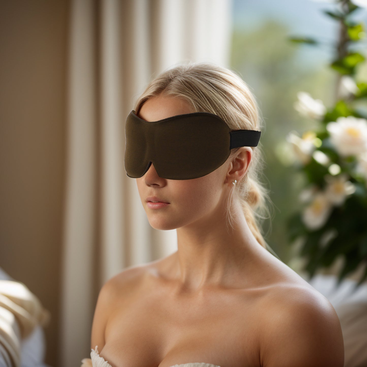 Breathable Magic Tapes 3D Sleep Mask Eye Shade Cover for Rest Coffee Color