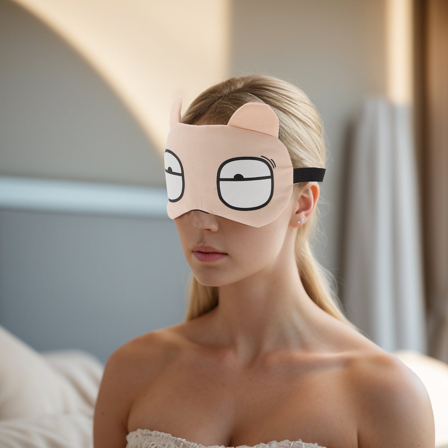 Soft Cartoon Funny Eyes Sleep Mask for Travel Rest Pink