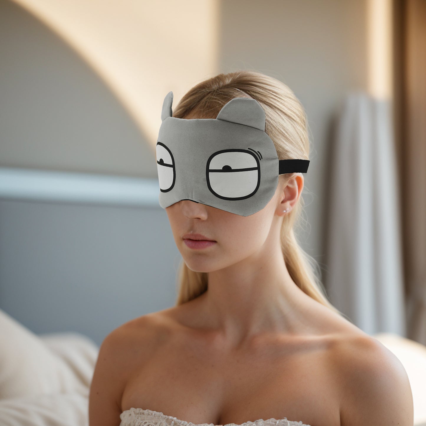 Soft Cartoon Funny Eyes Sleep Mask for Travel Rest Gray