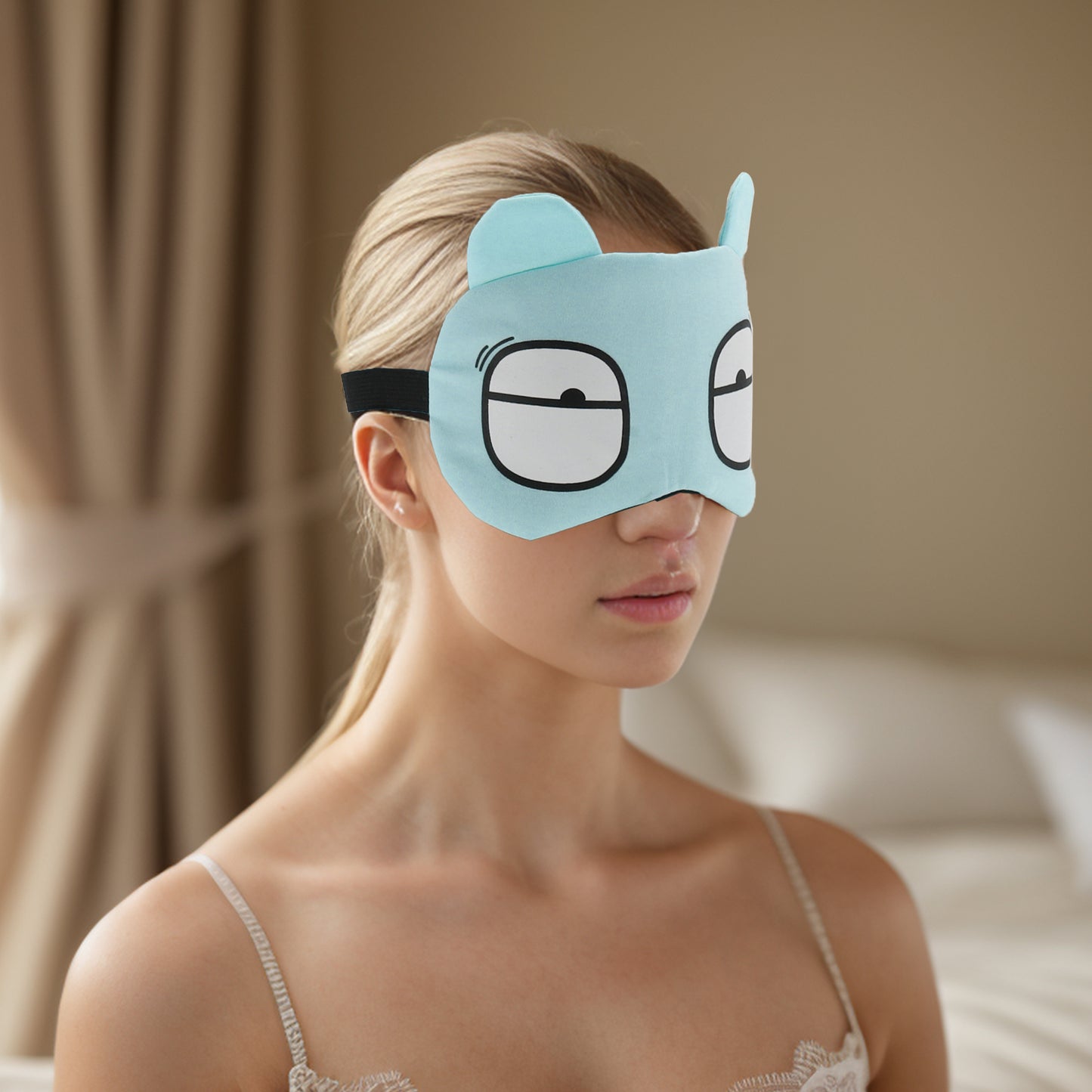 Soft Cartoon Funny Eyes Sleep Mask for Travel Rest Light Blue