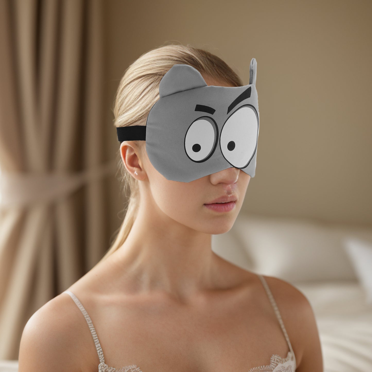 Soft Cartoon Big Eyes Sleep Mask Shade Cover for Travel Gray