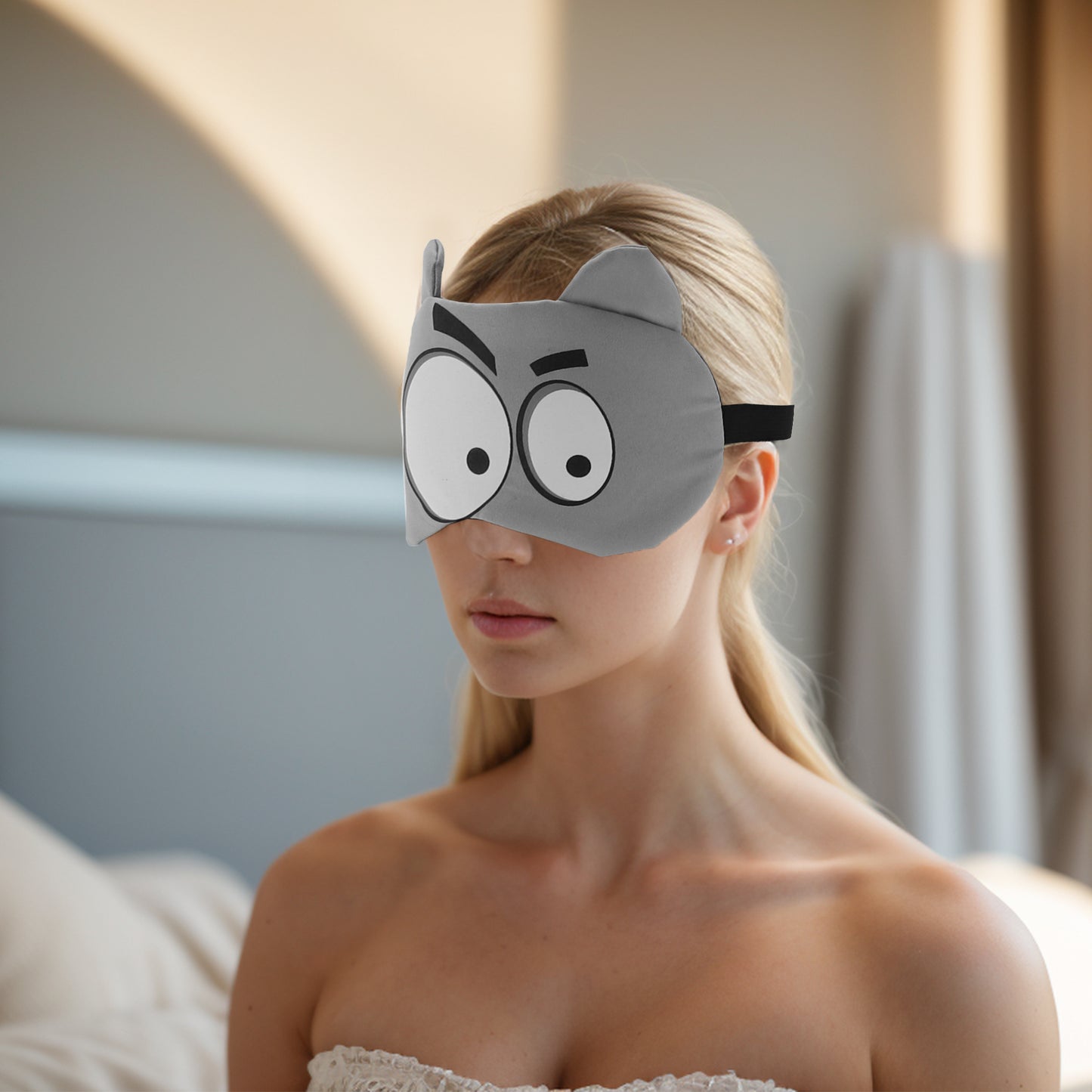 Soft Cartoon Big Eyes Sleep Mask Shade Cover for Travel Gray