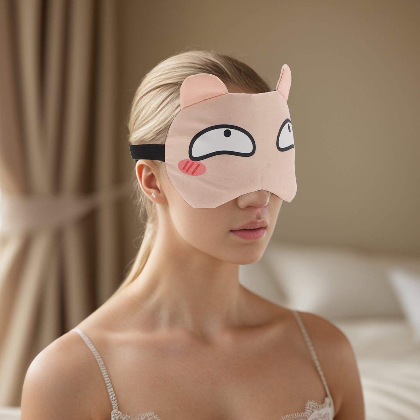 Soft Cartoon Smug Expression Sleep Mask Eye Shade Cover for Travel Pink