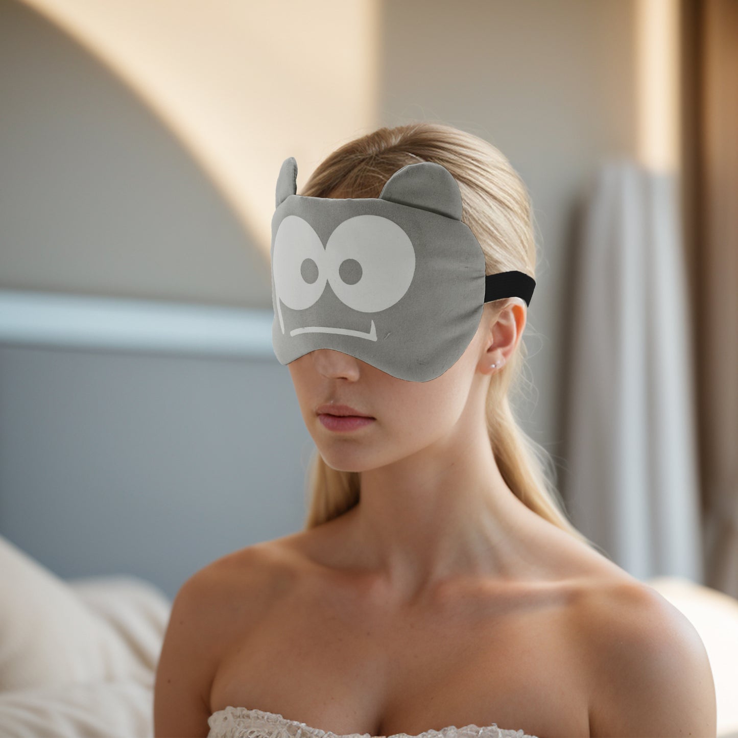Soft Cartoon Frightened Sleep Mask for Travel Gray