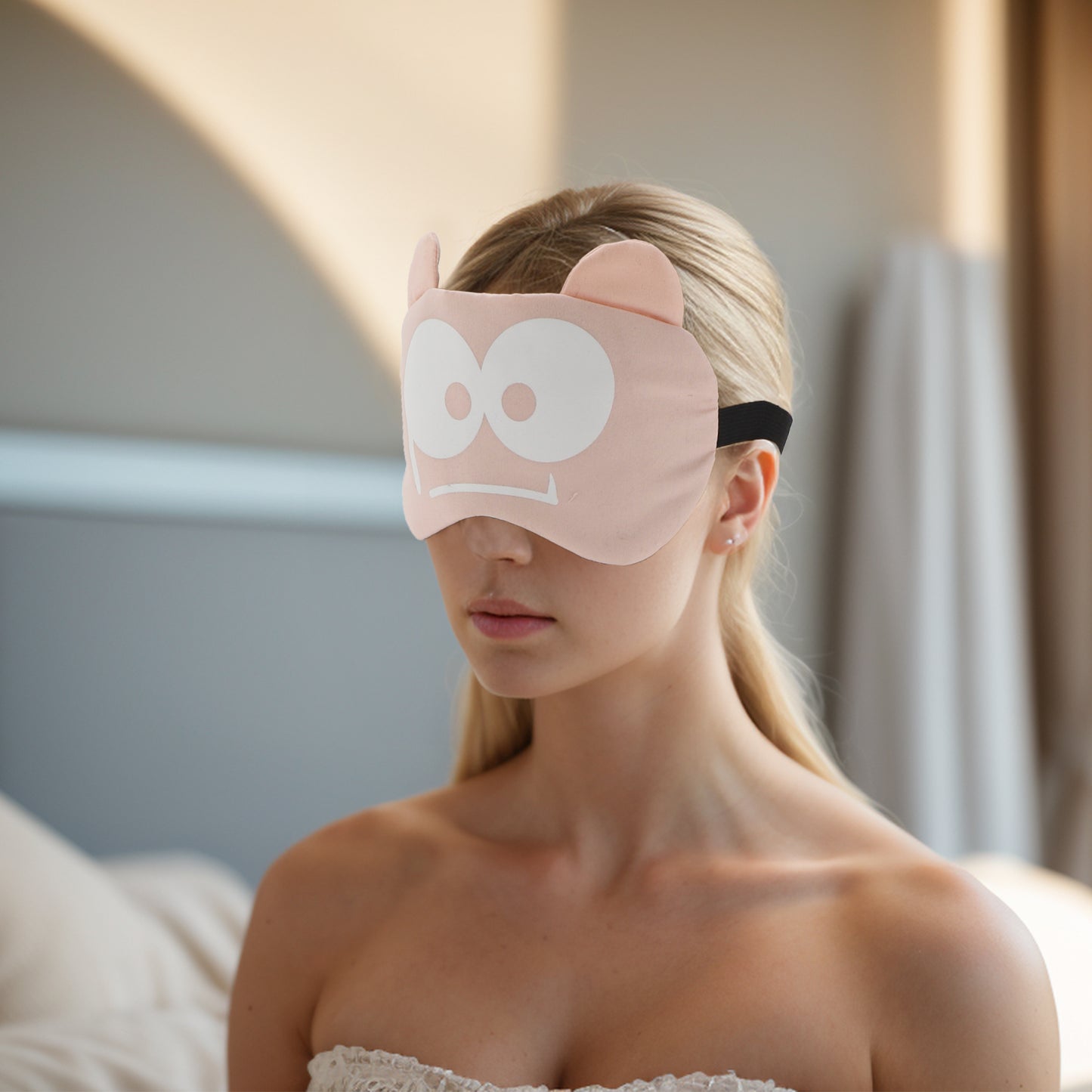 Soft Cartoon Frightened Sleep Eye Mask Pink for Travel Pink