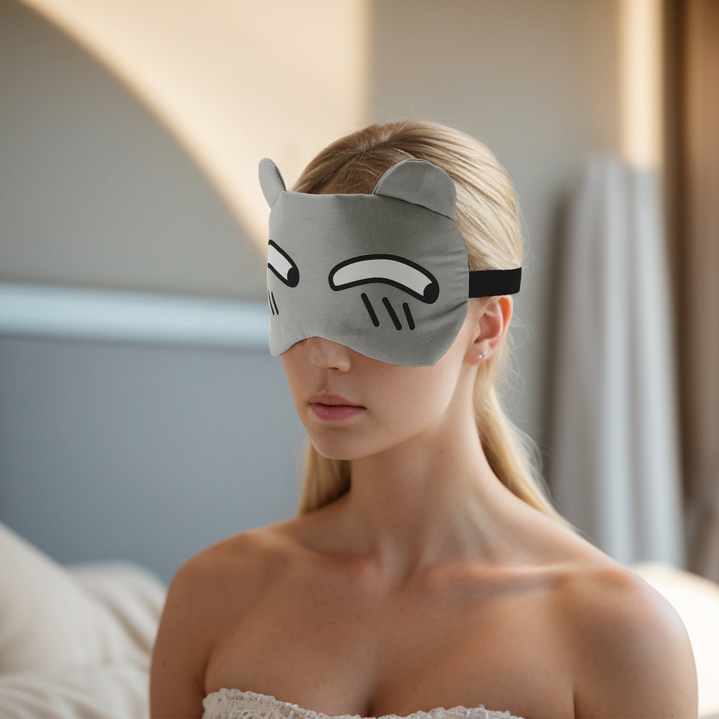 Soft Cartoon Cunning Expression Sleep Mask for Travel Gray