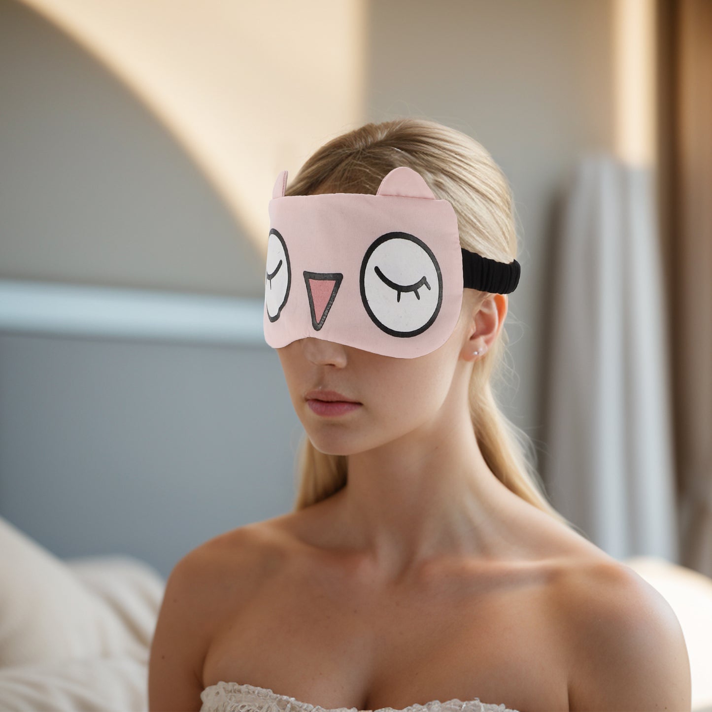 Cartoon Big Eyes Sleep Mask Eye Shade Cover for Travel Pink