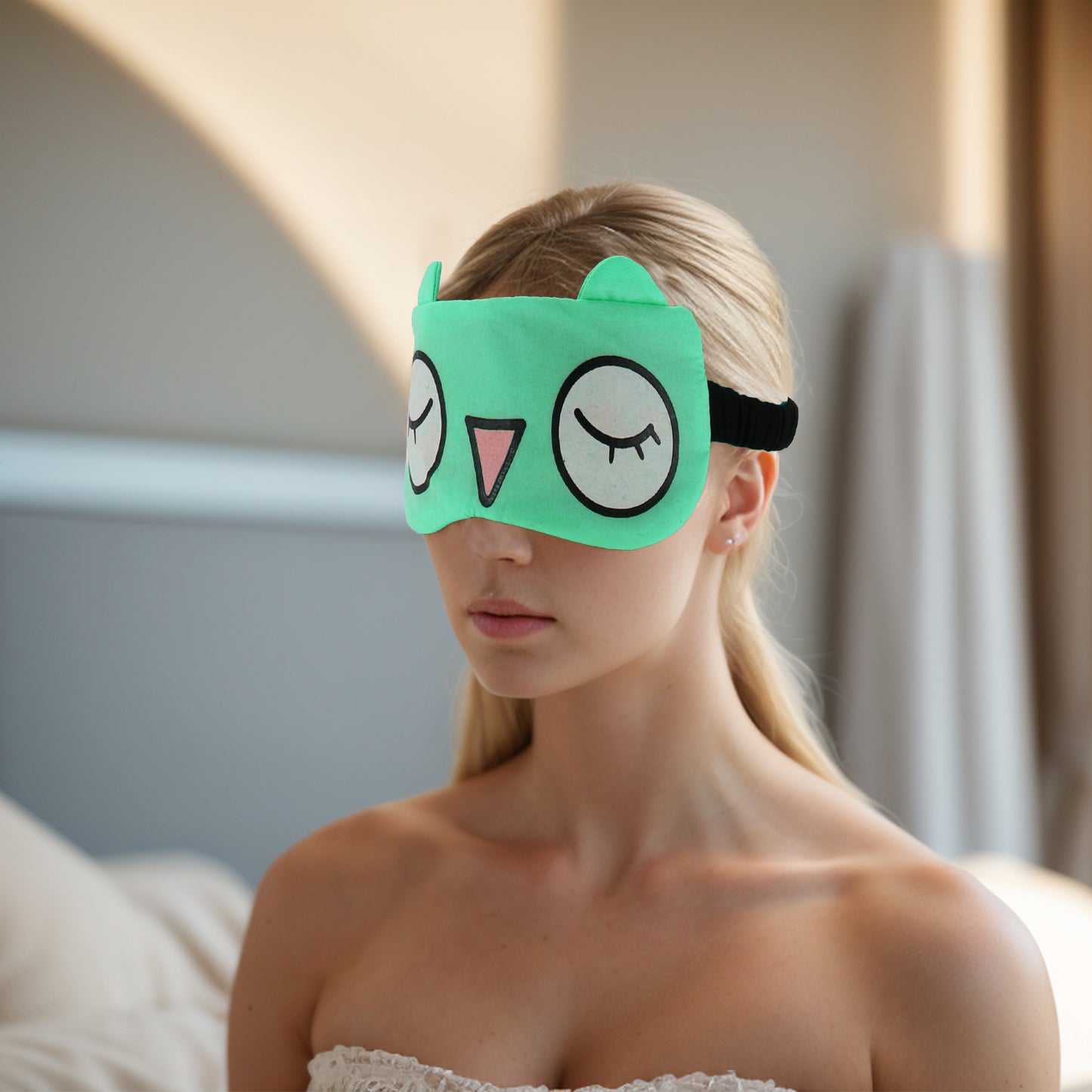 Cartoon Big Eyes Sleep Mask Eye Shade Cover for Travel Green