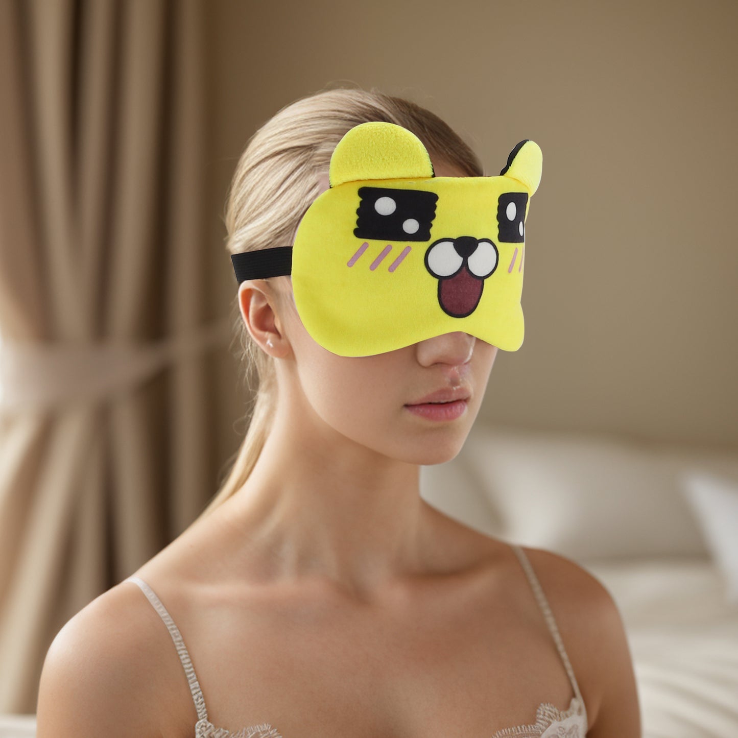 Soft Cartoon Square Eyes Sleep Mask Eye Shade Cover for Travel Yellow