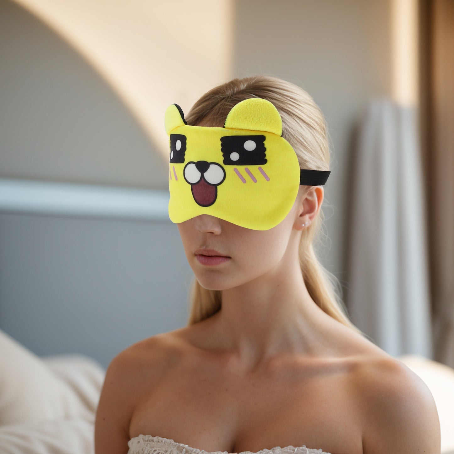 Soft Cartoon Square Eyes Sleep Mask Eye Shade Cover for Travel Yellow