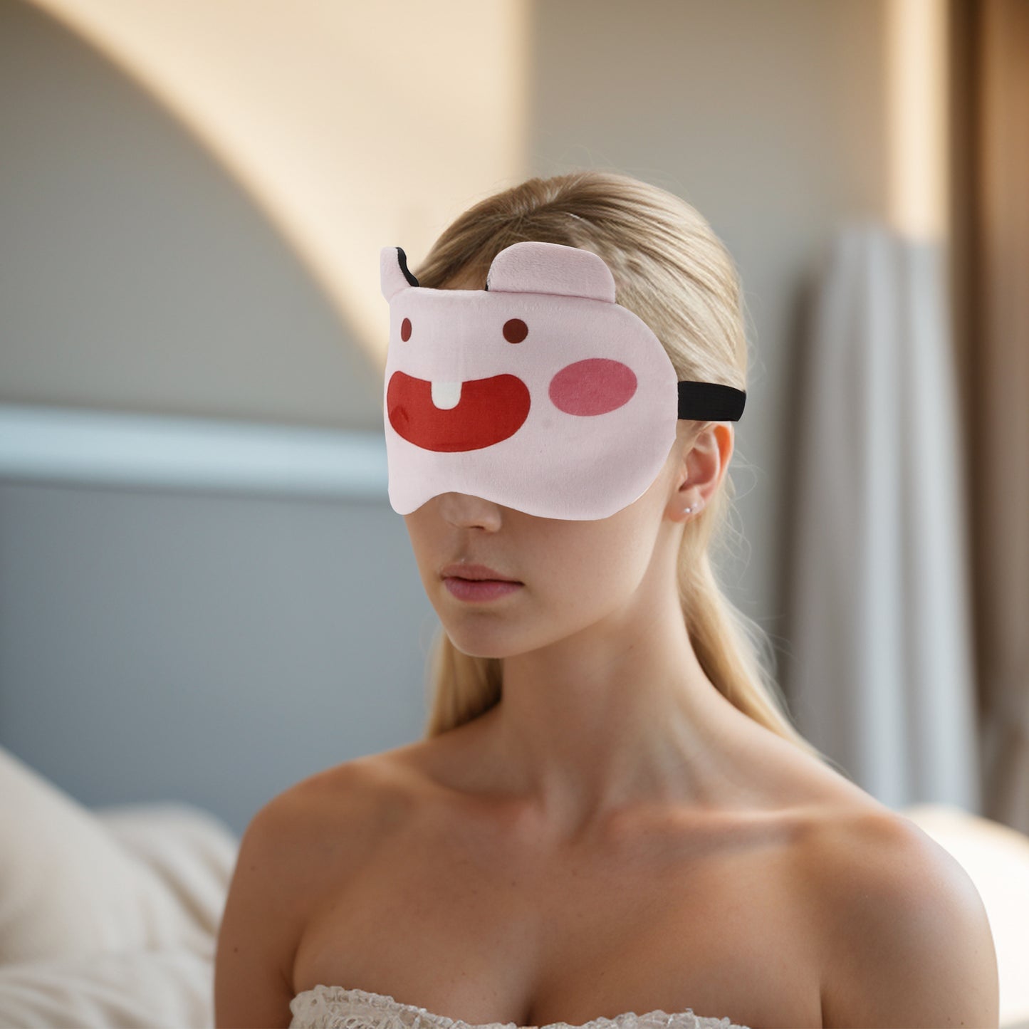 Soft Cartoon Big Teeth Sleep Mask Eye Shade Cover for Travel Pink