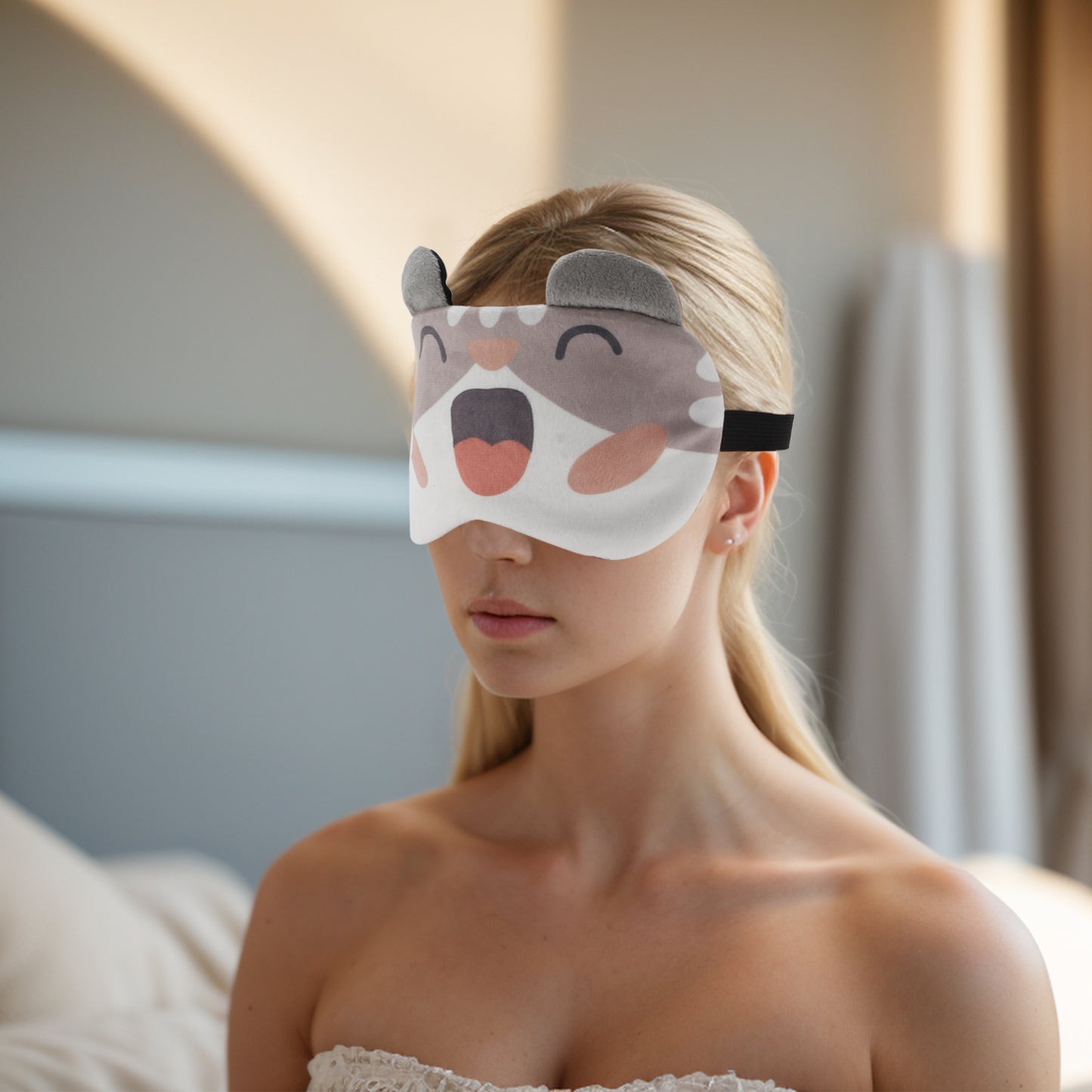 Soft Cartoon Laughing Sleep Mask Eye Shade Cover for Travel Khaki