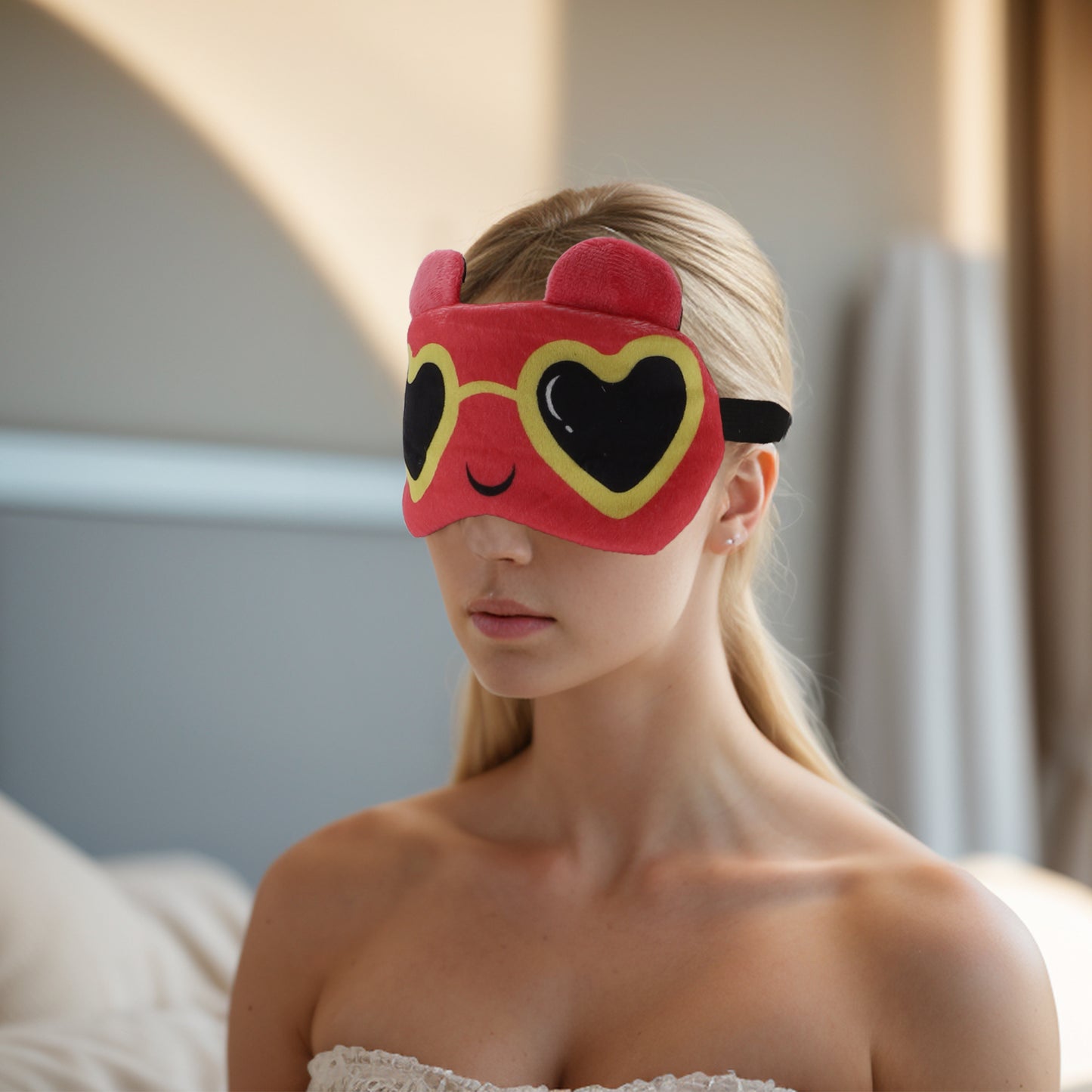 Soft Cartoon Love Glasses Eye Sleep Mask for Travel Deep Pink
