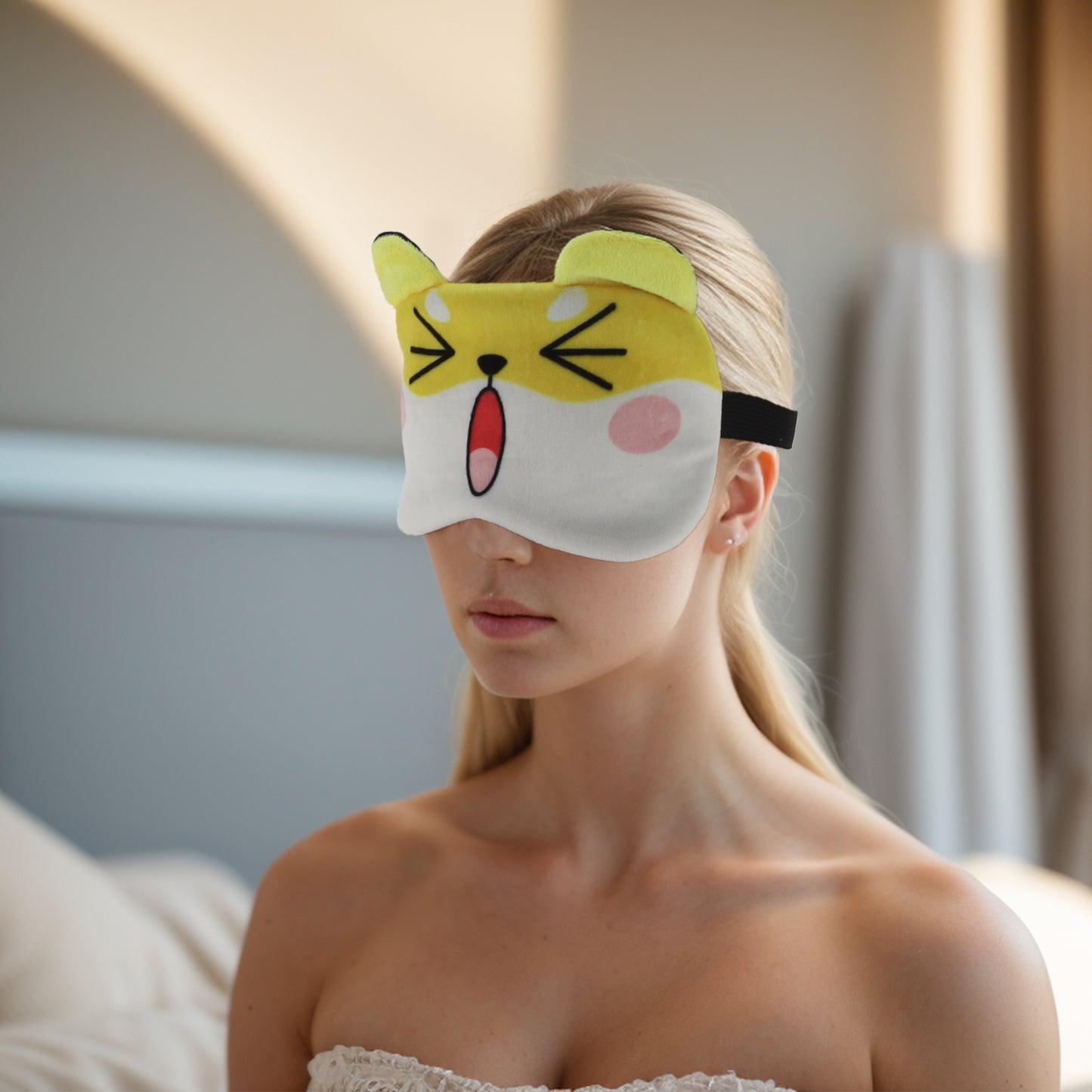 Soft Cartoon Getting Angry Sleep Eye Mask for Travel Yellow White
