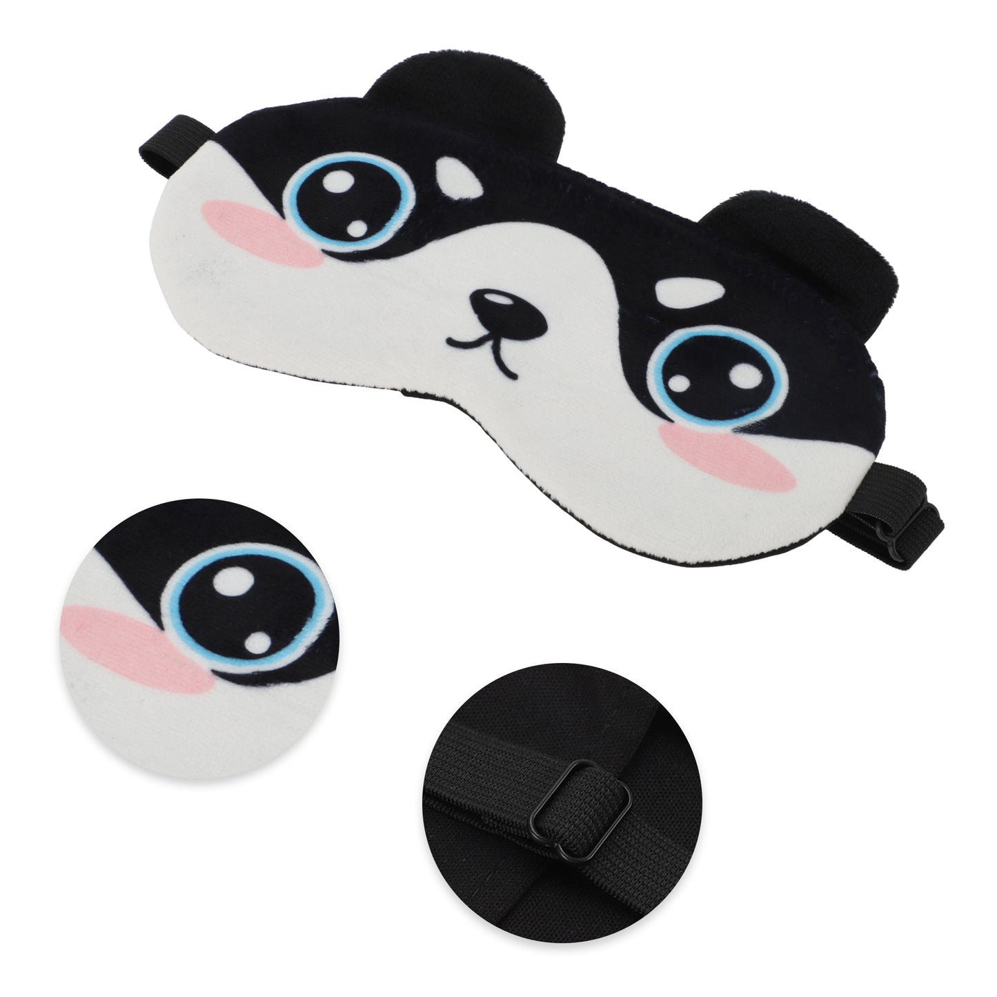 Soft Cartoon Round Eyes Sleep Eye Mask for Travel Black White