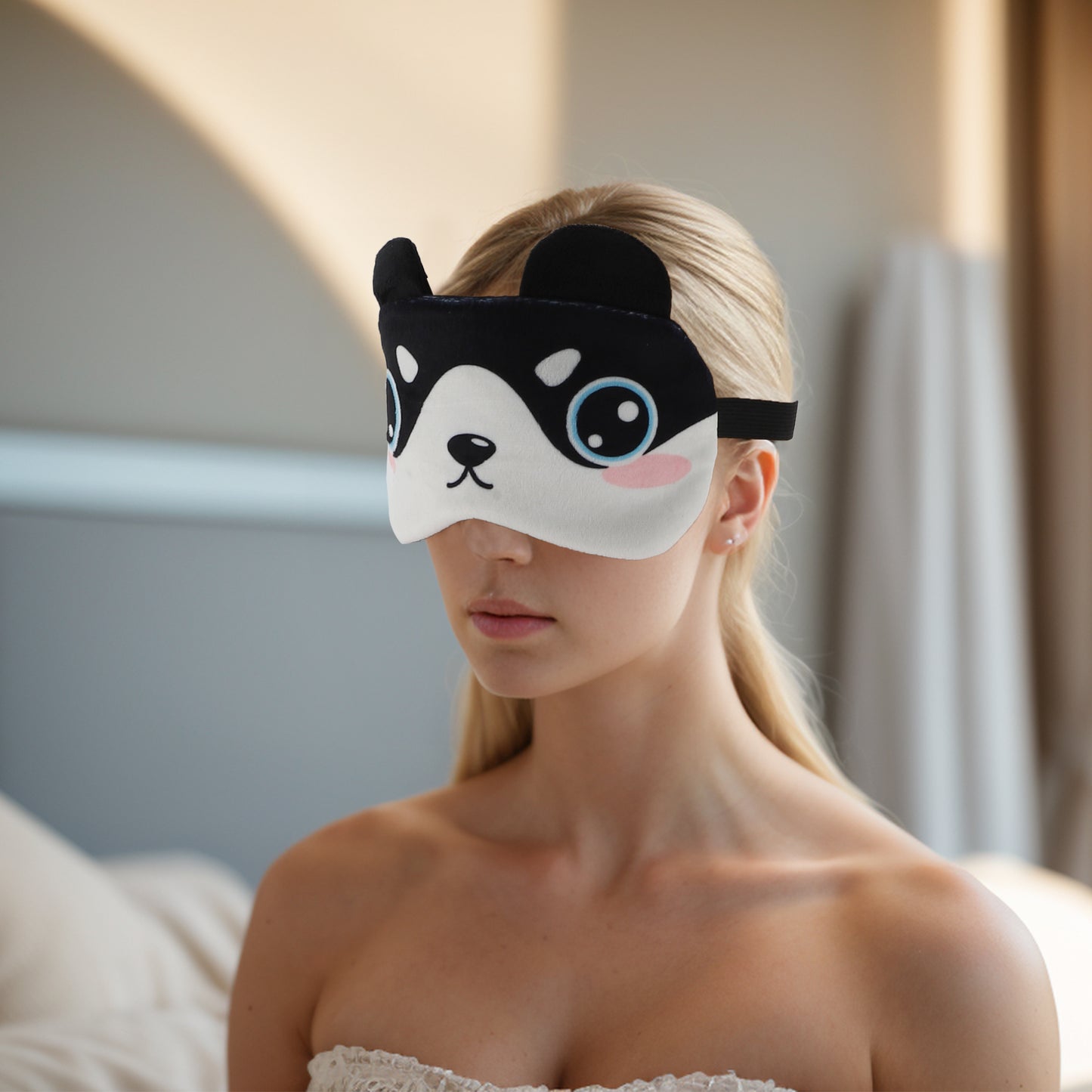 Soft Cartoon Round Eyes Sleep Eye Mask for Travel Black White