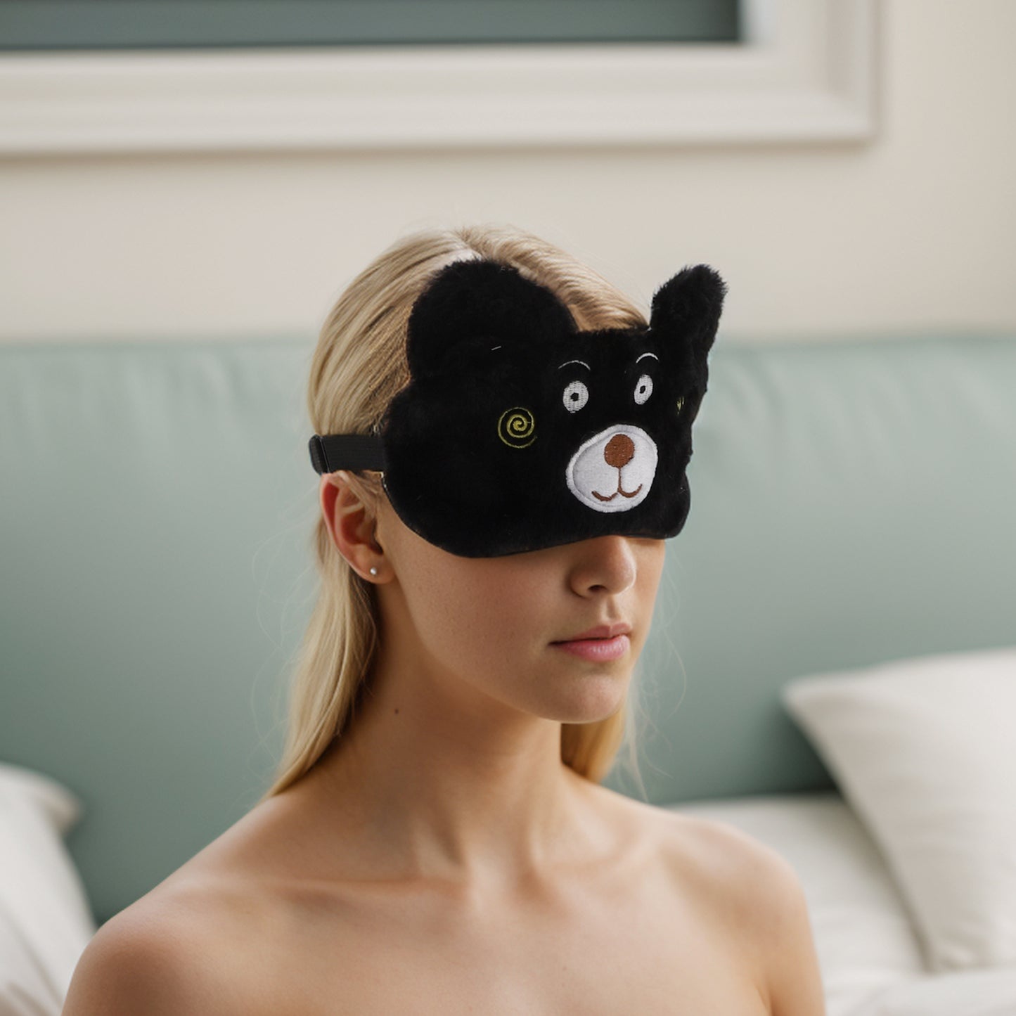 Cartoon Bears Soft Plush Sleep Mask Eye Shade Cover Black