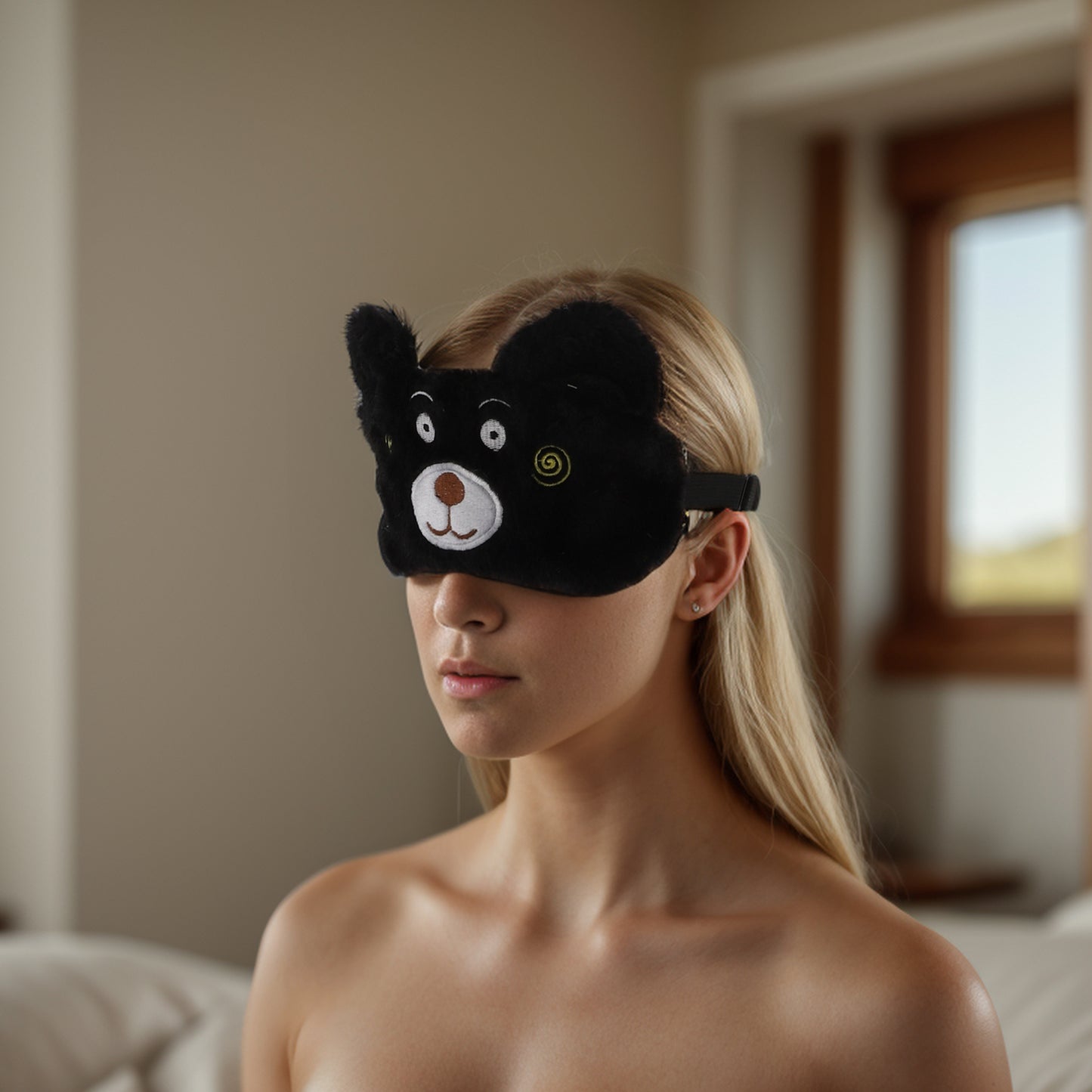 Cartoon Bears Soft Plush Sleep Mask Eye Shade Cover Black