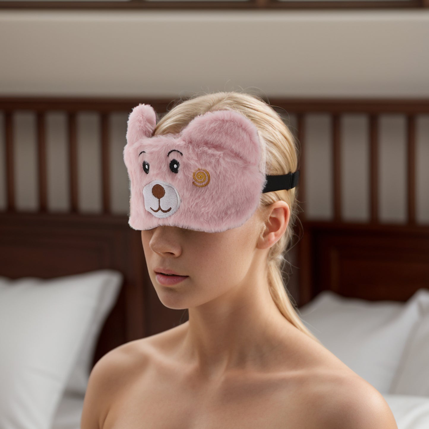 Cartoon Bears Soft Plush Sleep Mask Eye Shade Cover Pink