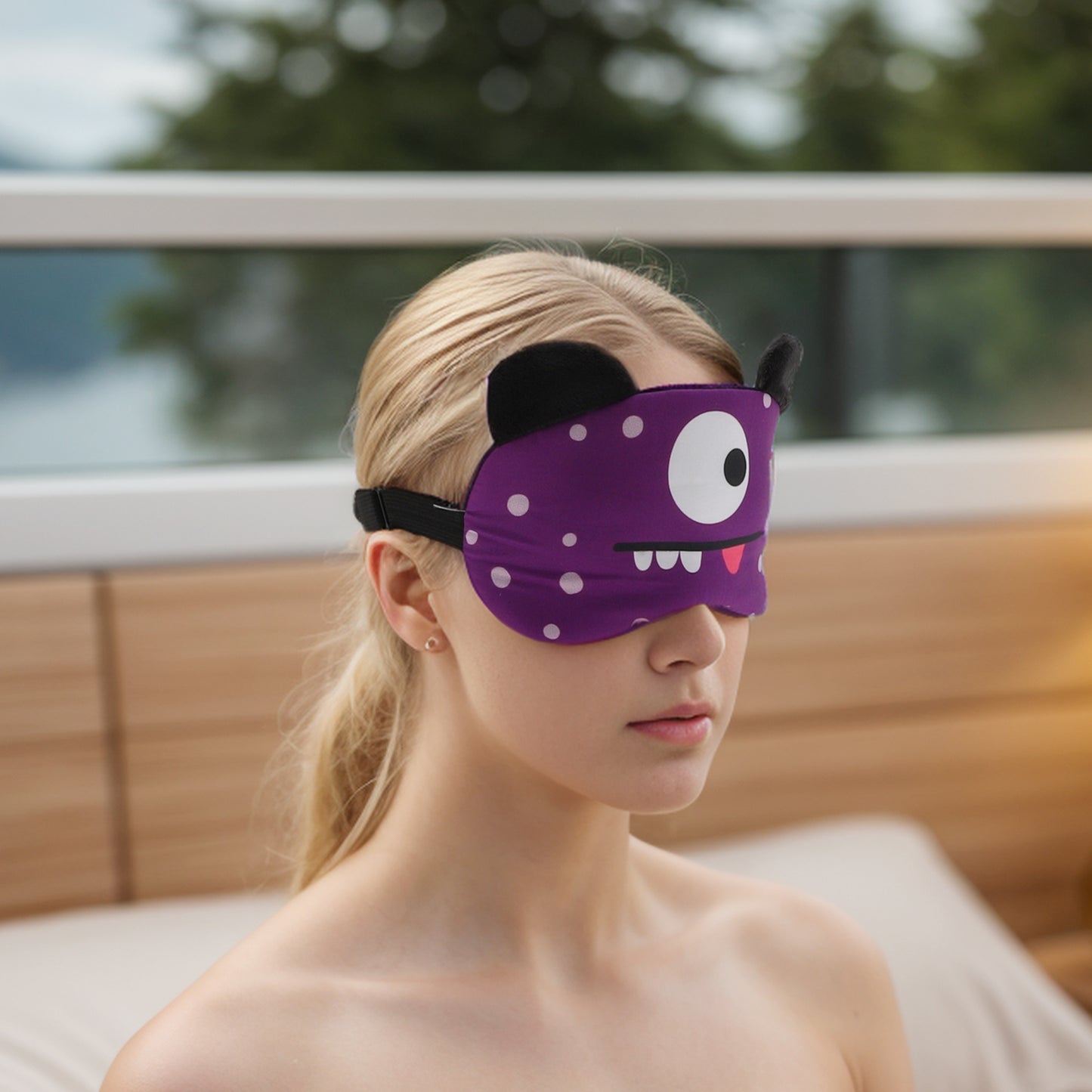 Soft Sleep Mask Cartoon Monsters Eye Shade Cover for Rest Purple
