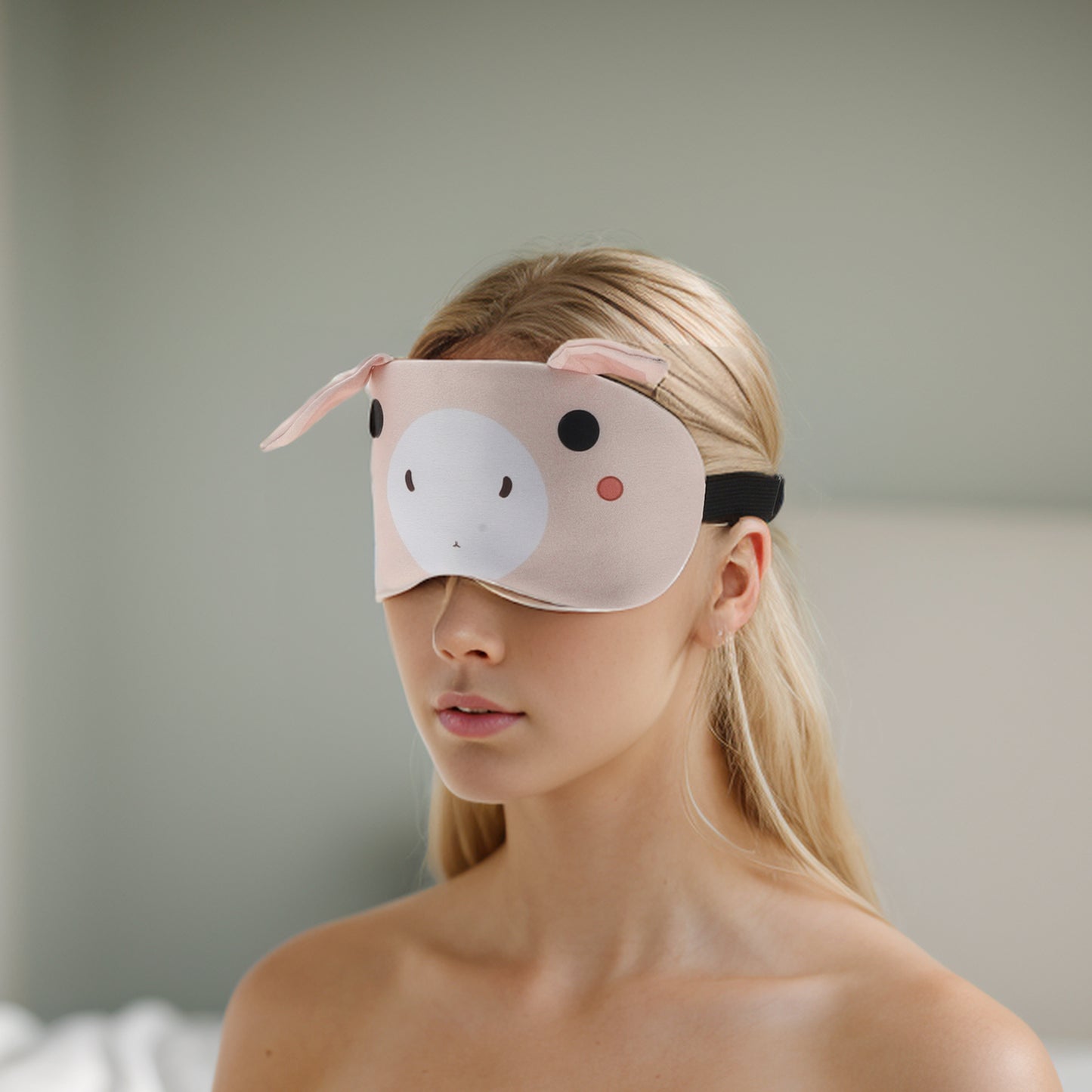 Soft Sleep Mask Cartoon Rabbits Eye Shade Cover for Rest Beige