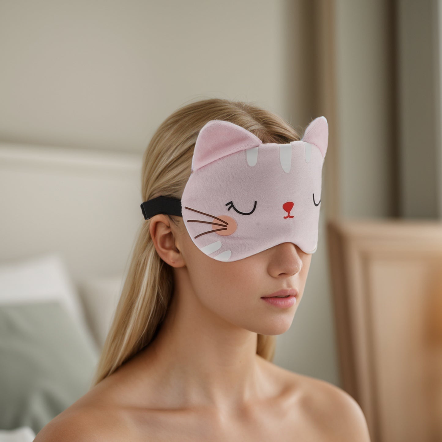 Soft Sleep Mask Cartoon Cat Eye Shade Cover for Rest Pink