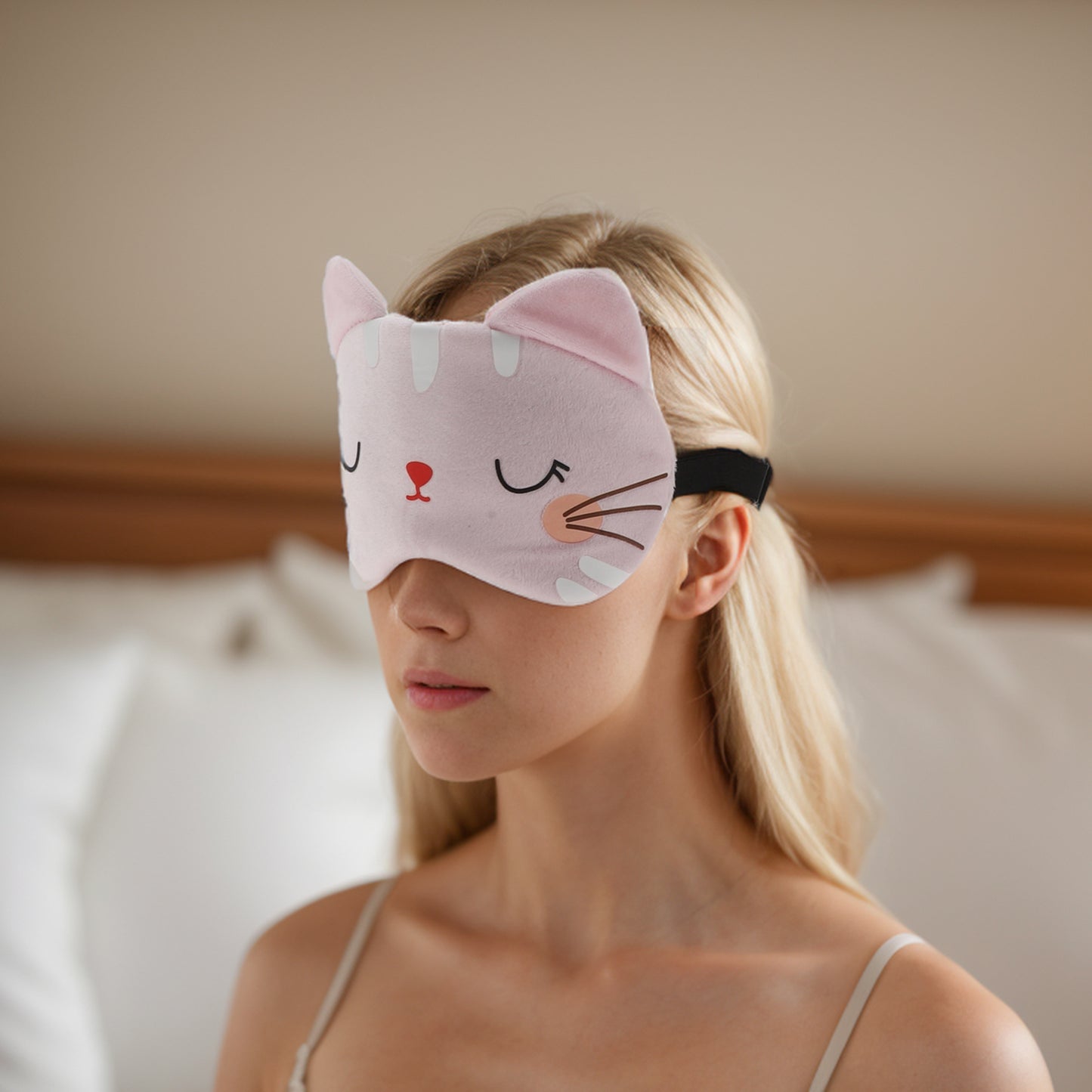 Soft Sleep Mask Cartoon Cat Eye Shade Cover for Rest Pink