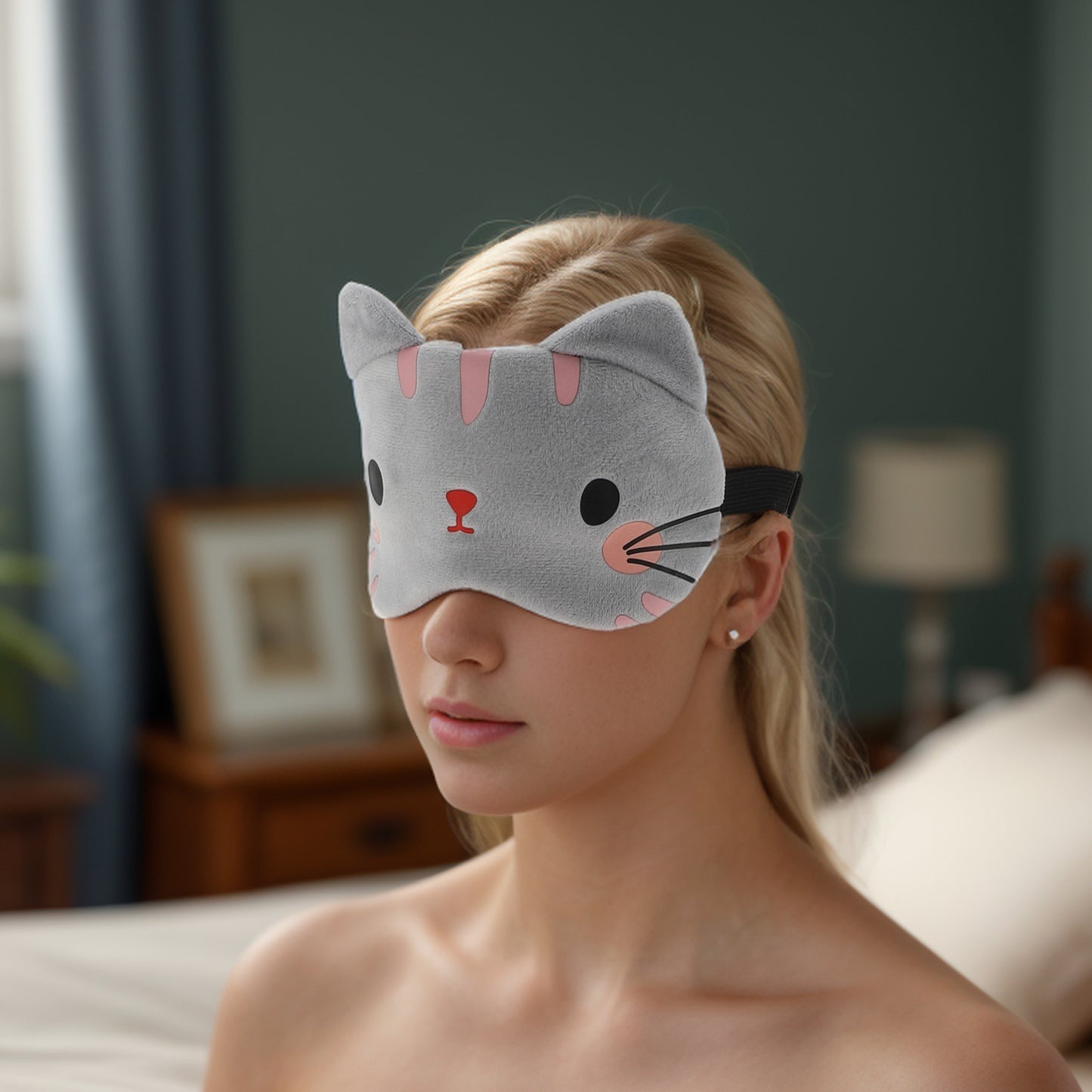 Soft Sleep Mask Cartoon Cat Eye Shade Cover for Rest Gray
