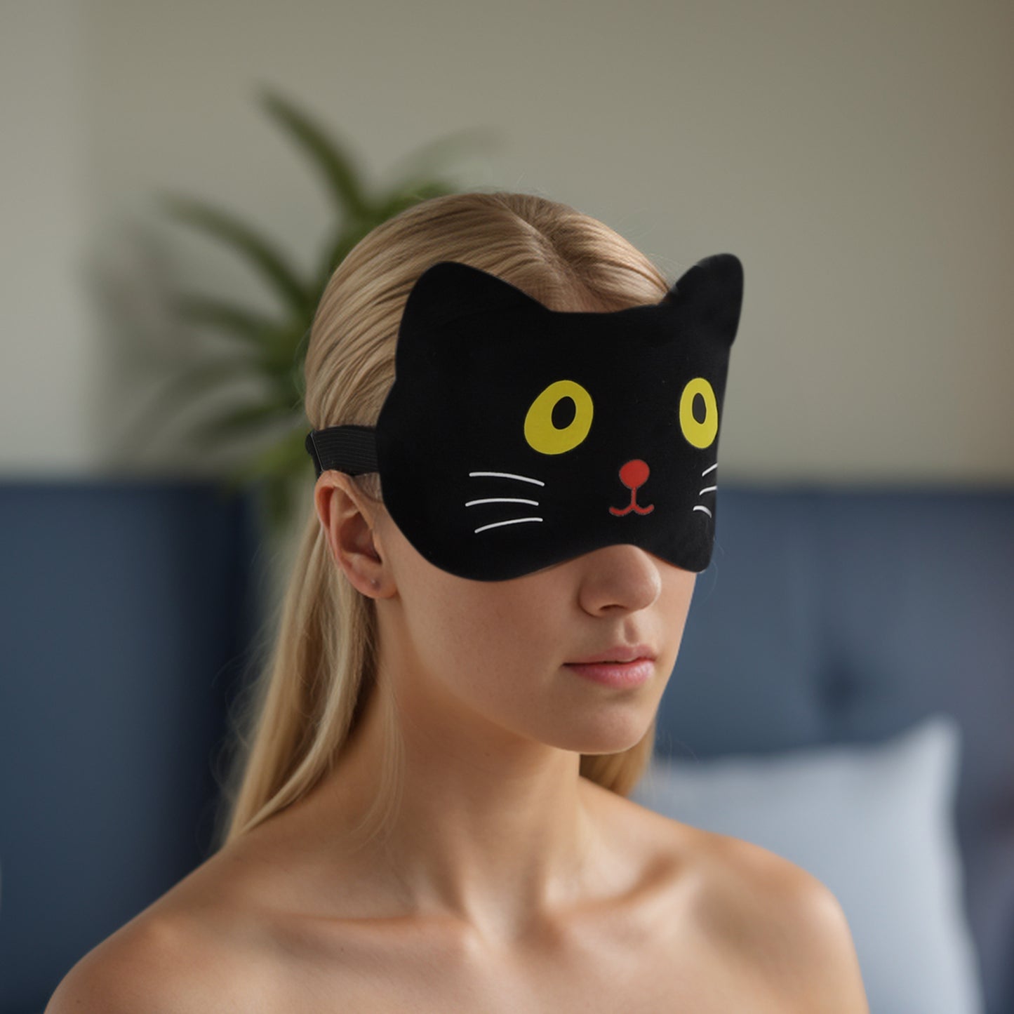 Soft Sleep Mask Cartoon Cat Eye Shade Cover for Rest Black