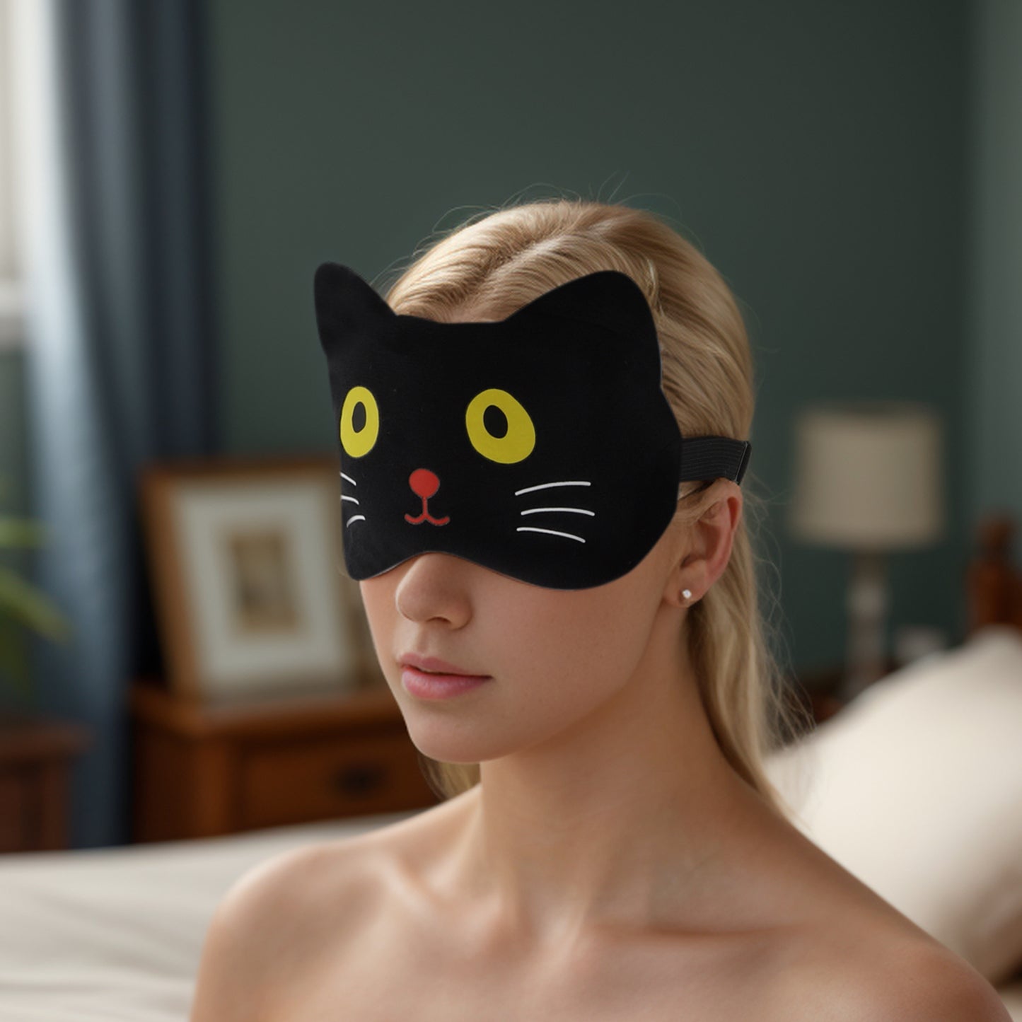 Soft Sleep Mask Cartoon Cat Eye Shade Cover for Rest Black