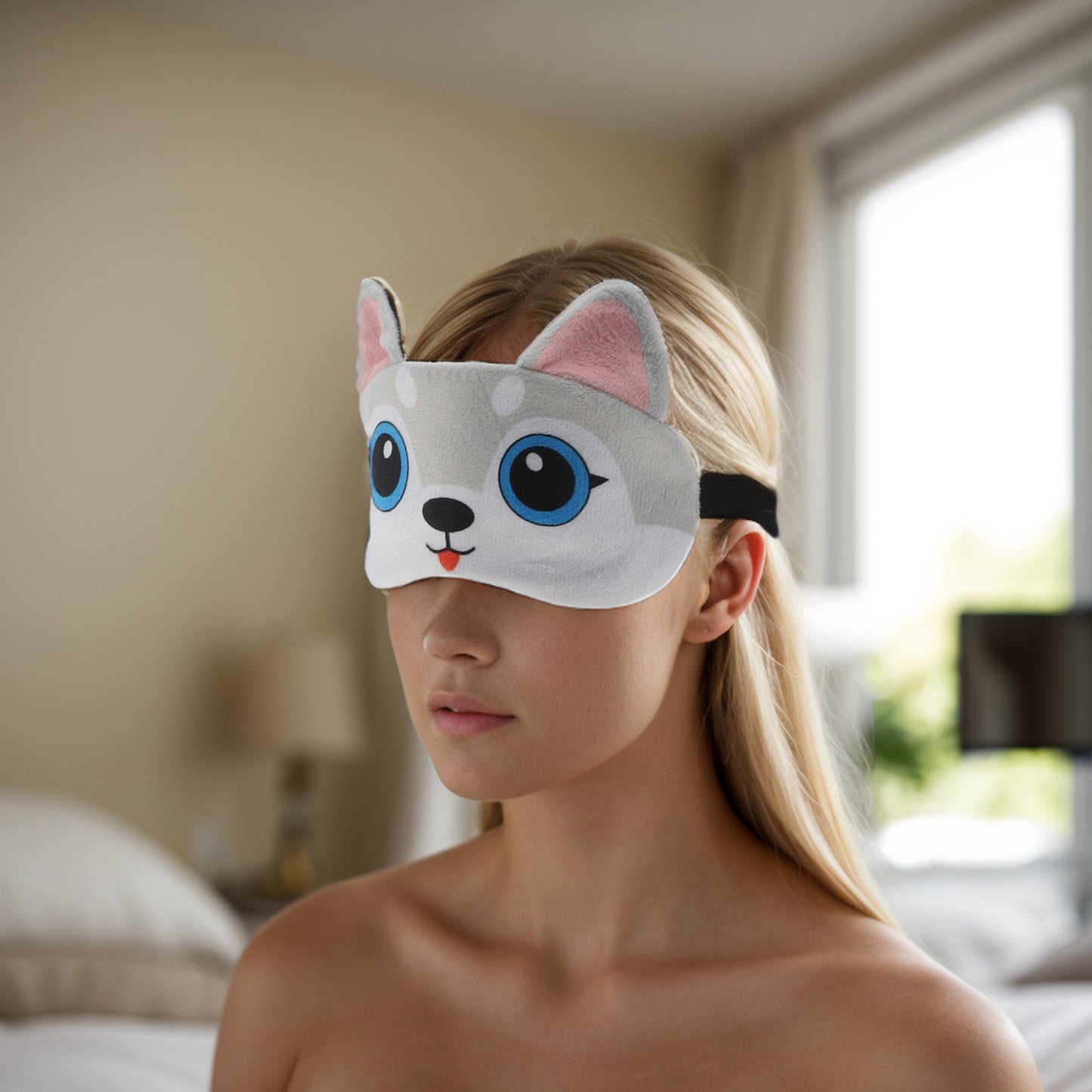 Soft Sleep Mask Cartoon Dog Eye Shade Cover for Rest Gray White