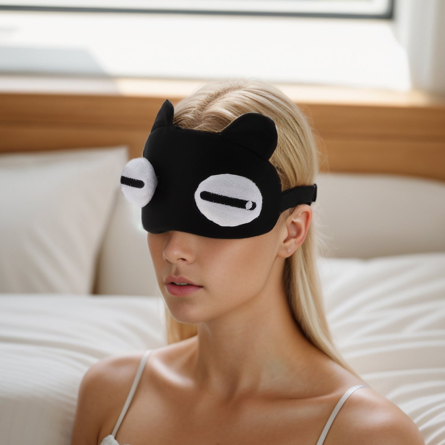 Soft Cartoon Eyes Sleep Mask Eye Shade Cover for Rest Black