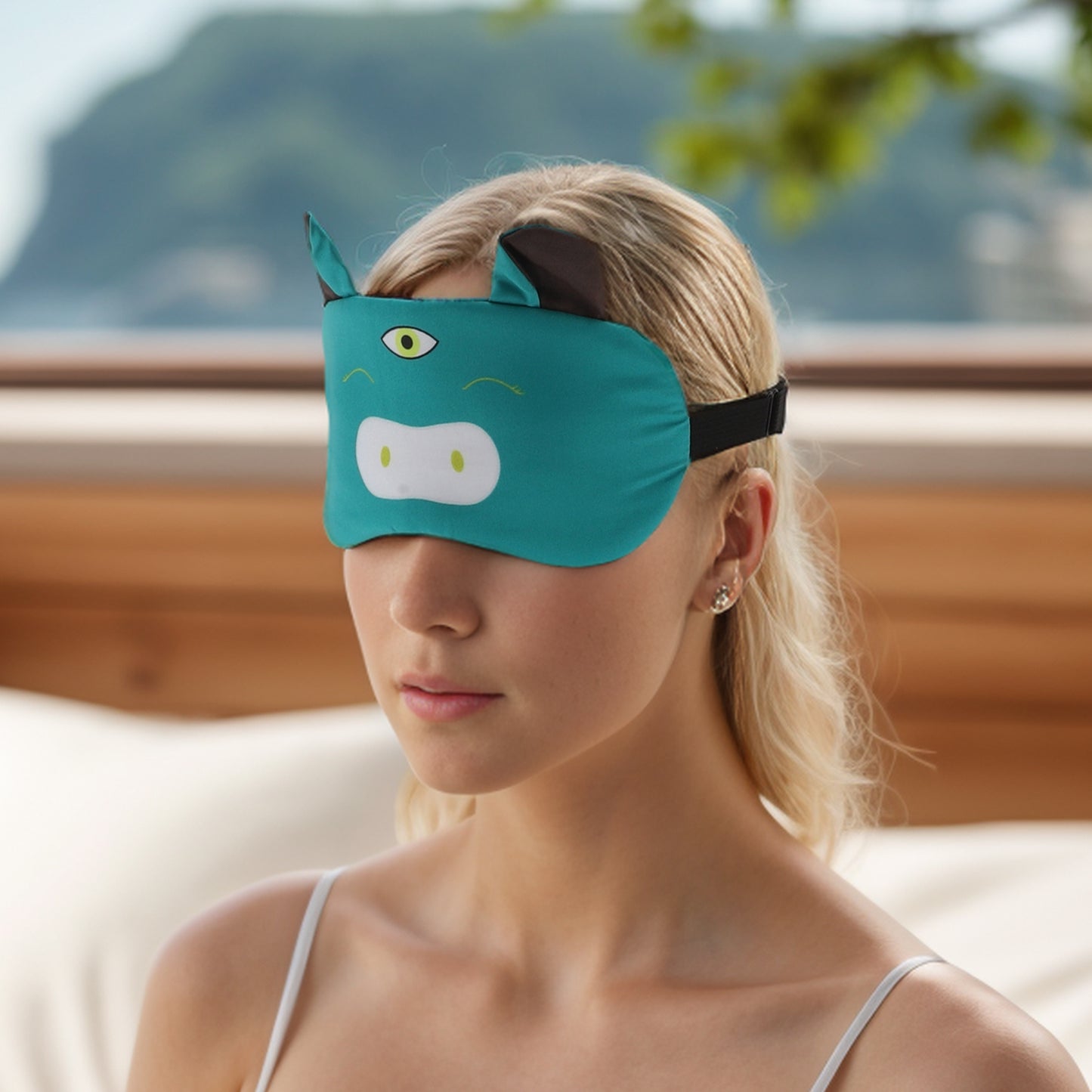 Soft Sleep Mask Cute Expression Eye Shade Cover for Rest Green